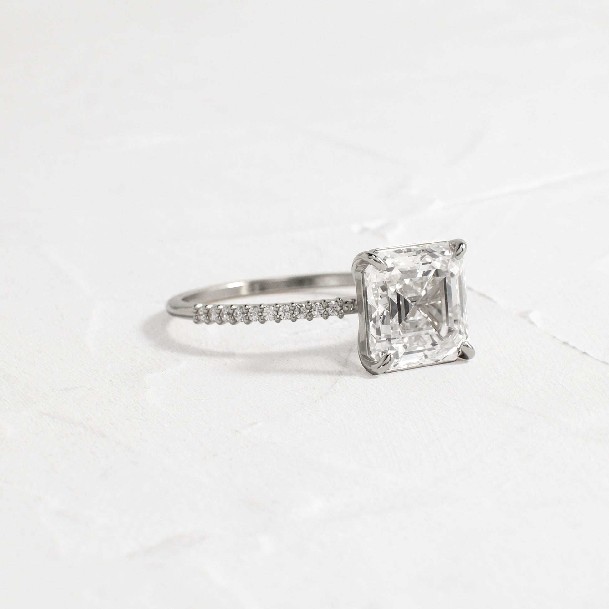 Pave-Asscher Lab Grown Diamond Engagement Ring - Front view