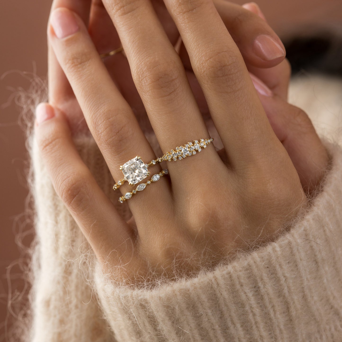 Pave-Cushion Lab Grown Diamond Engagement Ring - Detail view