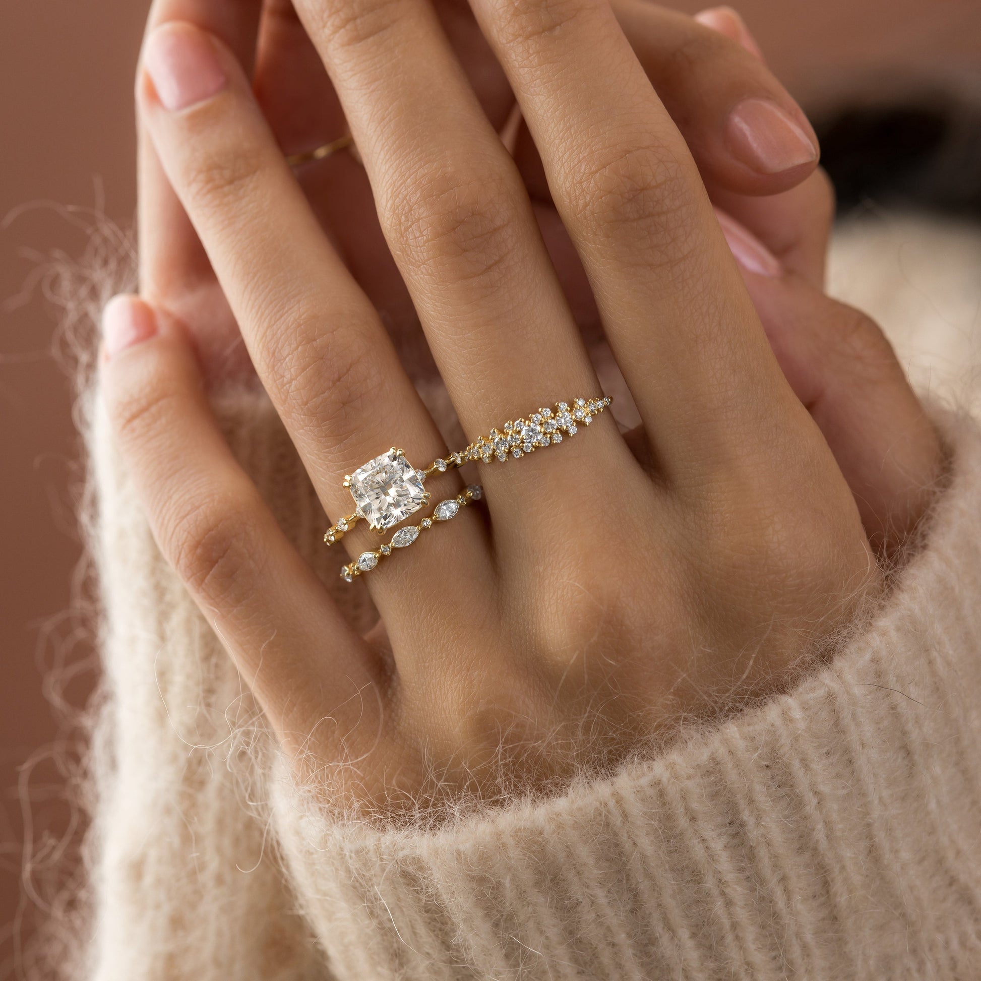 Pave-Cushion Lab Grown Diamond Engagement Ring - Detail view