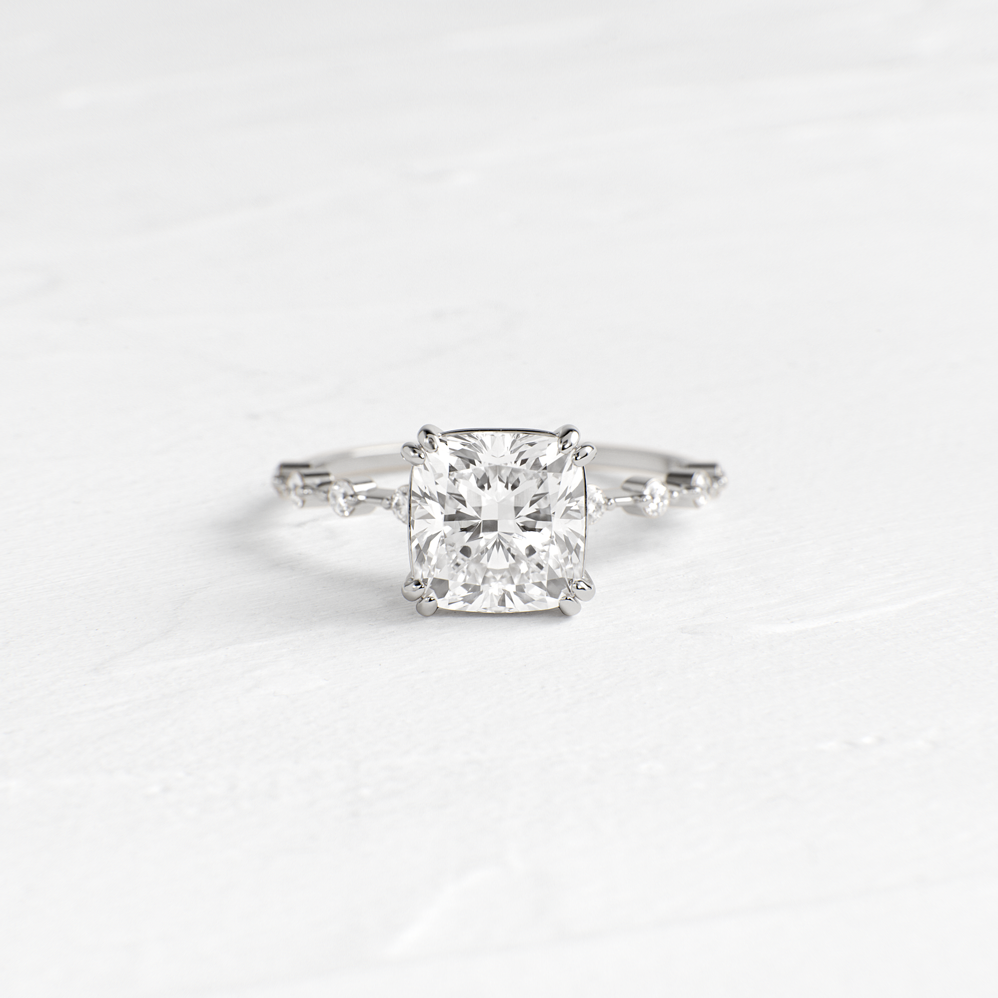 Pave-Cushion Lab Grown Diamond Engagement Ring - On model