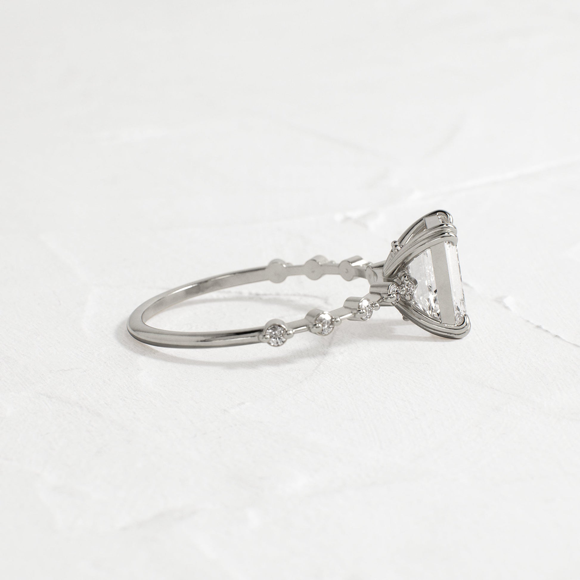 Pave & Double Prong-Emerald Lab Grown Diamond Engagement Ring - Back view
