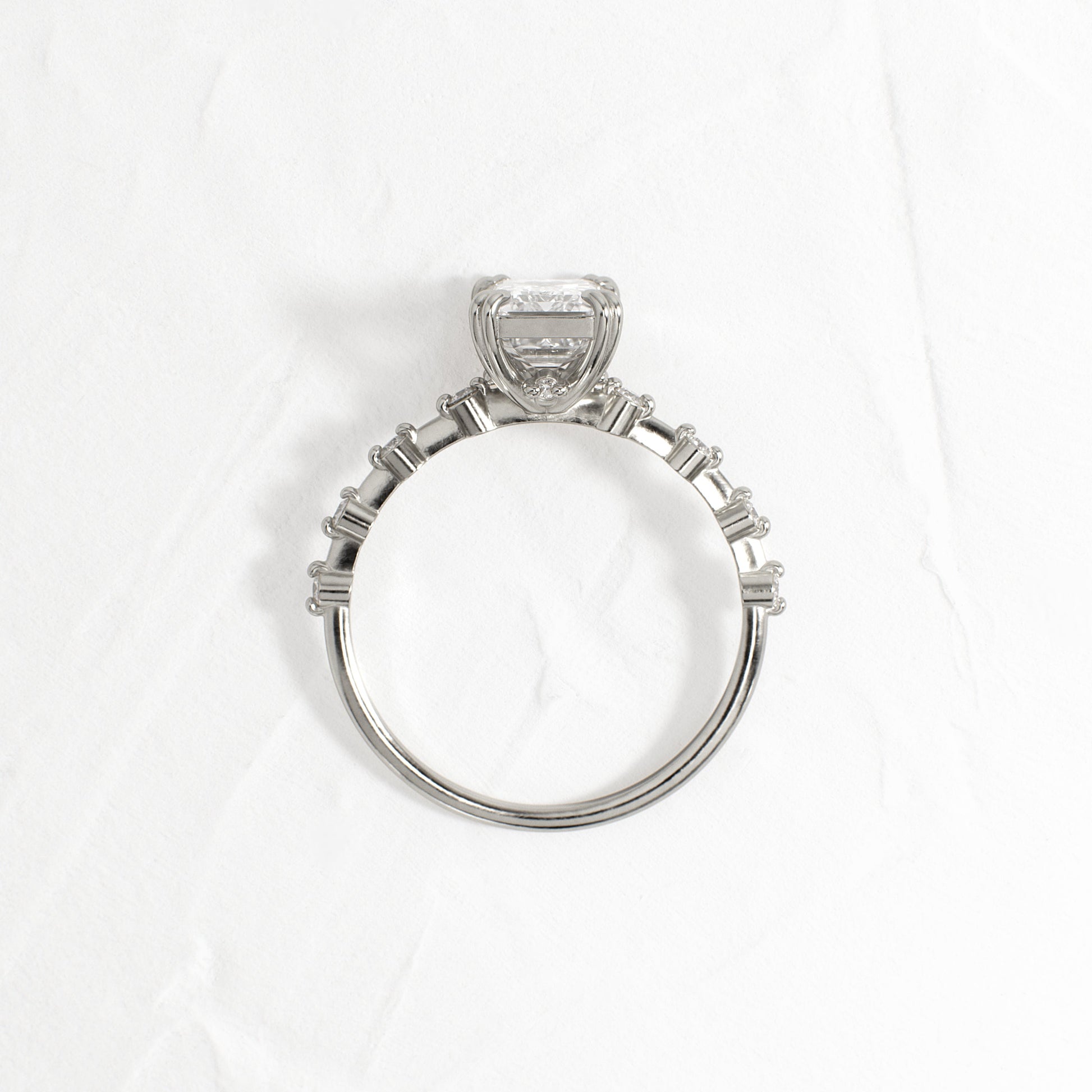 Pave & Double Prong-Emerald Lab Grown Diamond Engagement Ring - Detail view