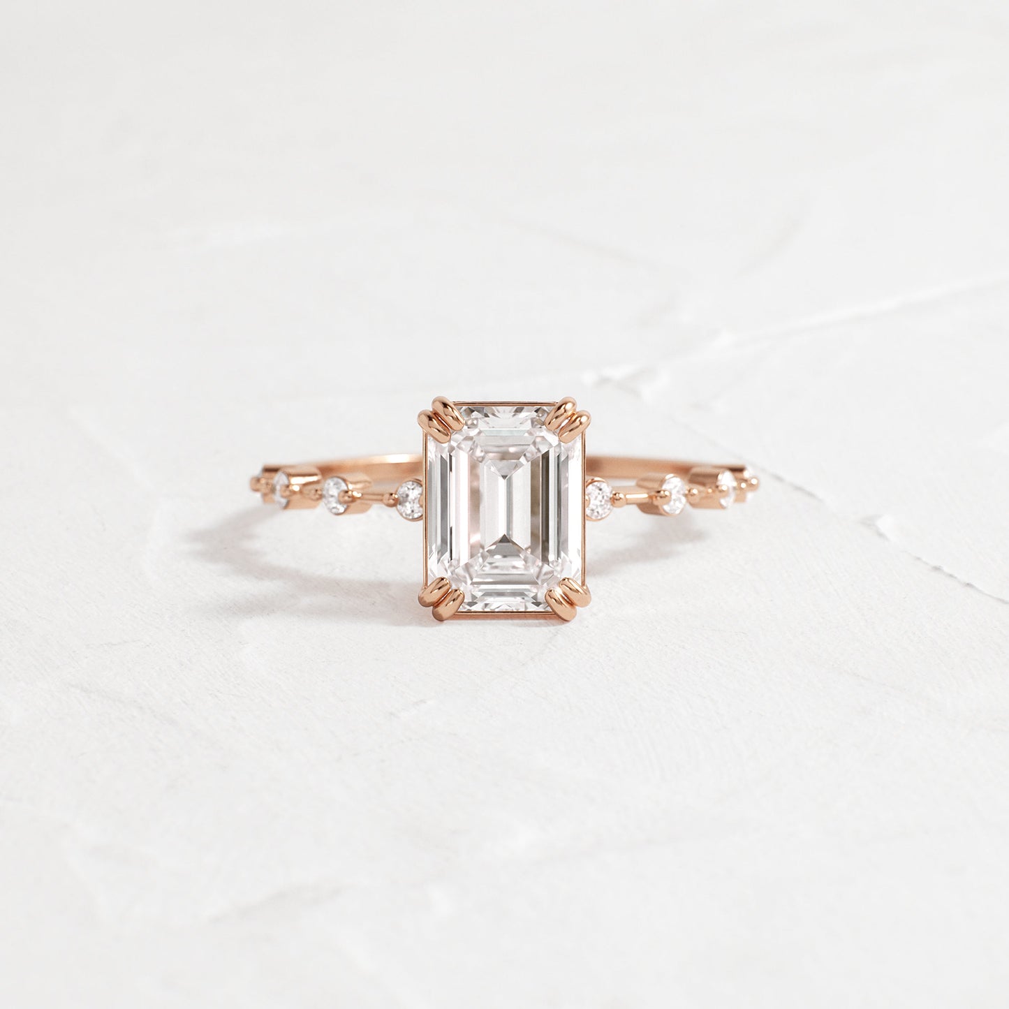 Pave & Double Prong-Emerald Lab Grown Diamond Engagement Ring - On model
