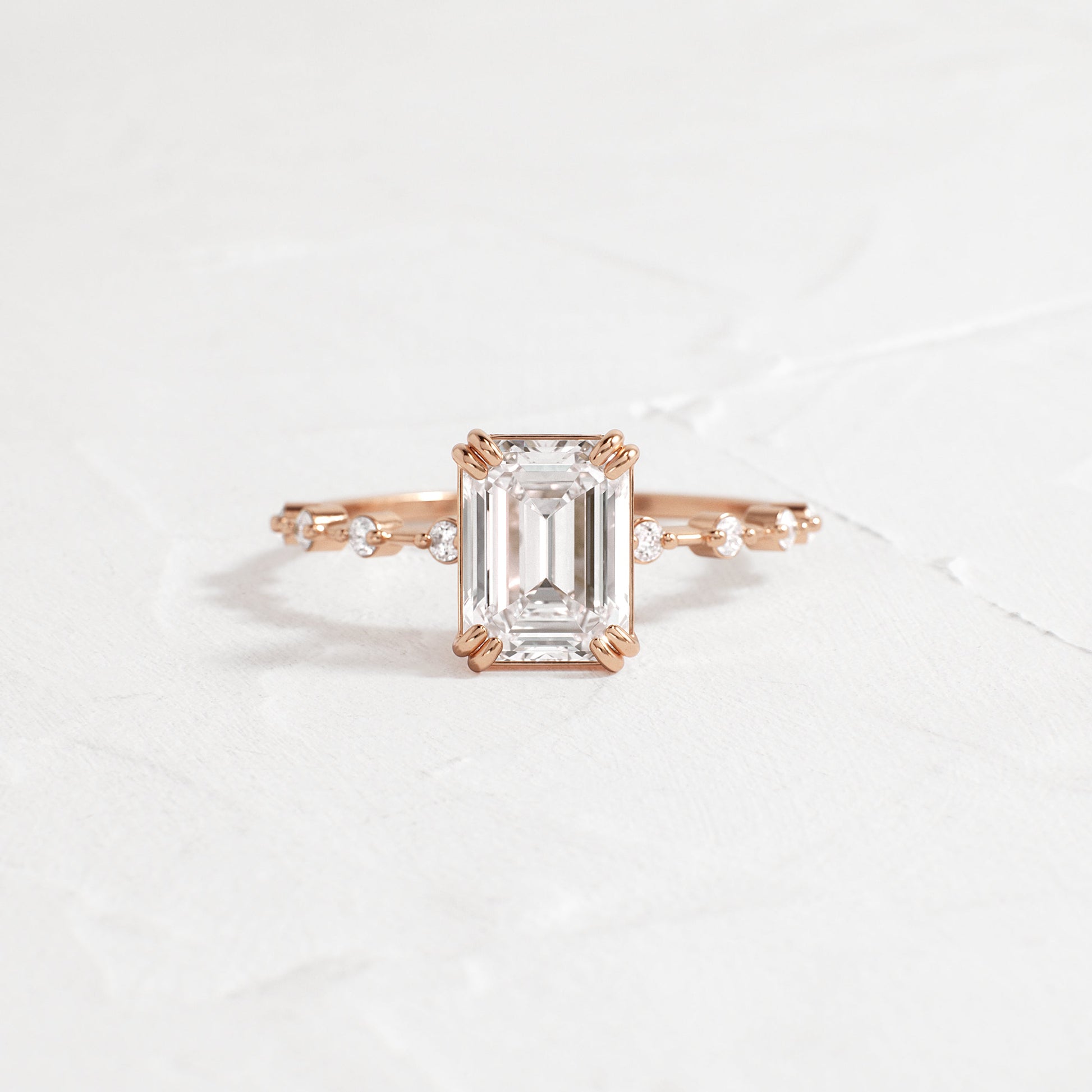 Pave & Double Prong-Emerald Lab Grown Diamond Engagement Ring - On model