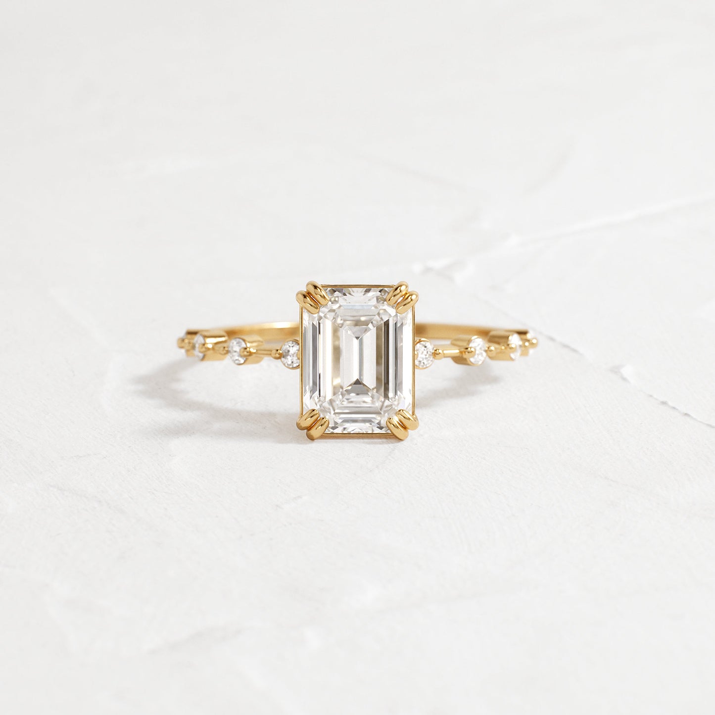 Pave & Double Prong-Emerald Lab Grown Diamond Engagement Ring - Front view
