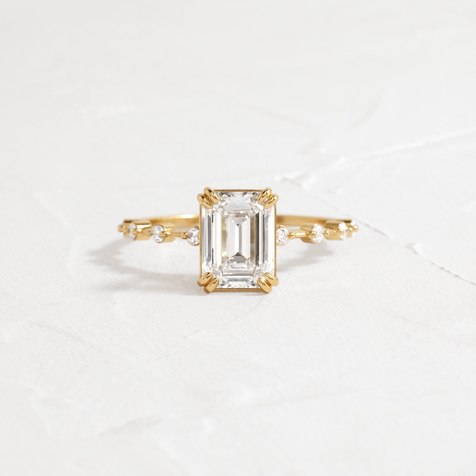 Pave & Double Prong-Emerald Lab Grown Diamond Engagement Ring - Front view
