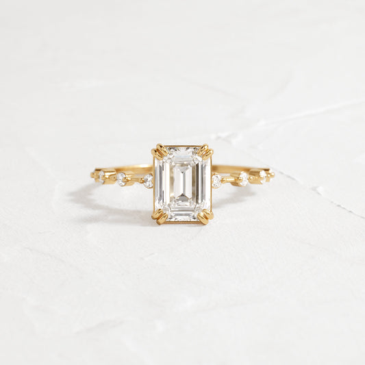 Pave & Double Prong-Emerald Lab Grown Diamond Engagement Ring - Front view