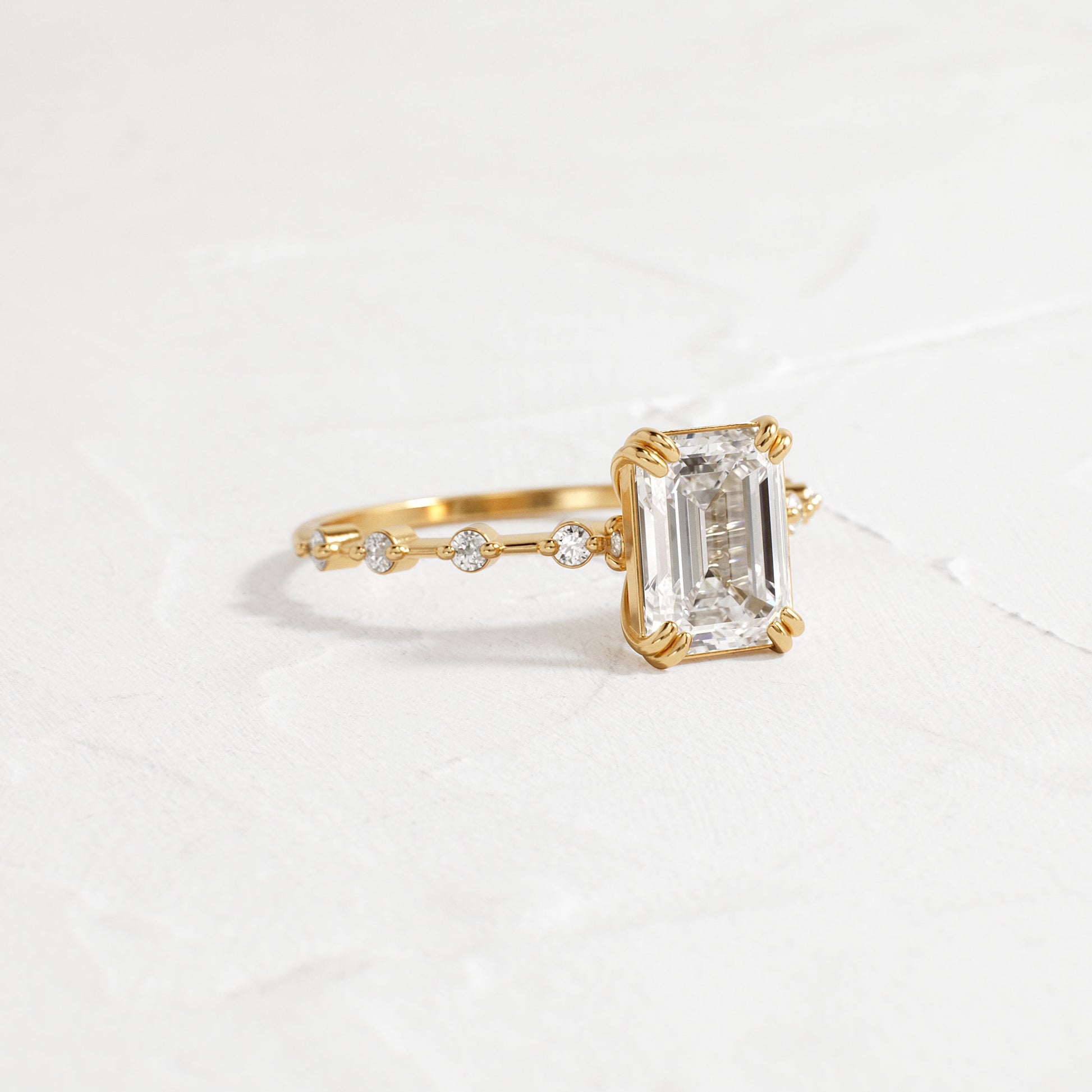 Pave & Double Prong-Emerald Lab Grown Diamond Engagement Ring - Front view