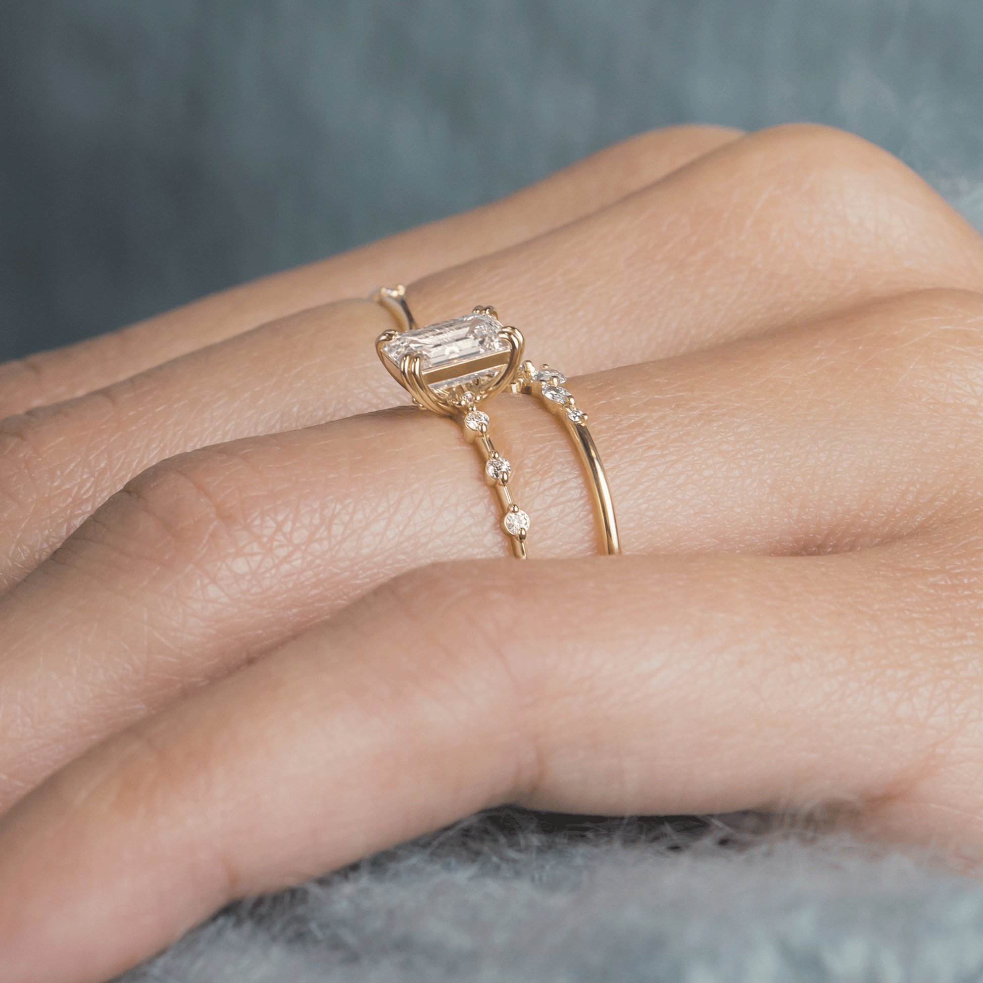 Pave & Double Prong-Emerald Lab Grown Diamond Engagement Ring - Lifestyle