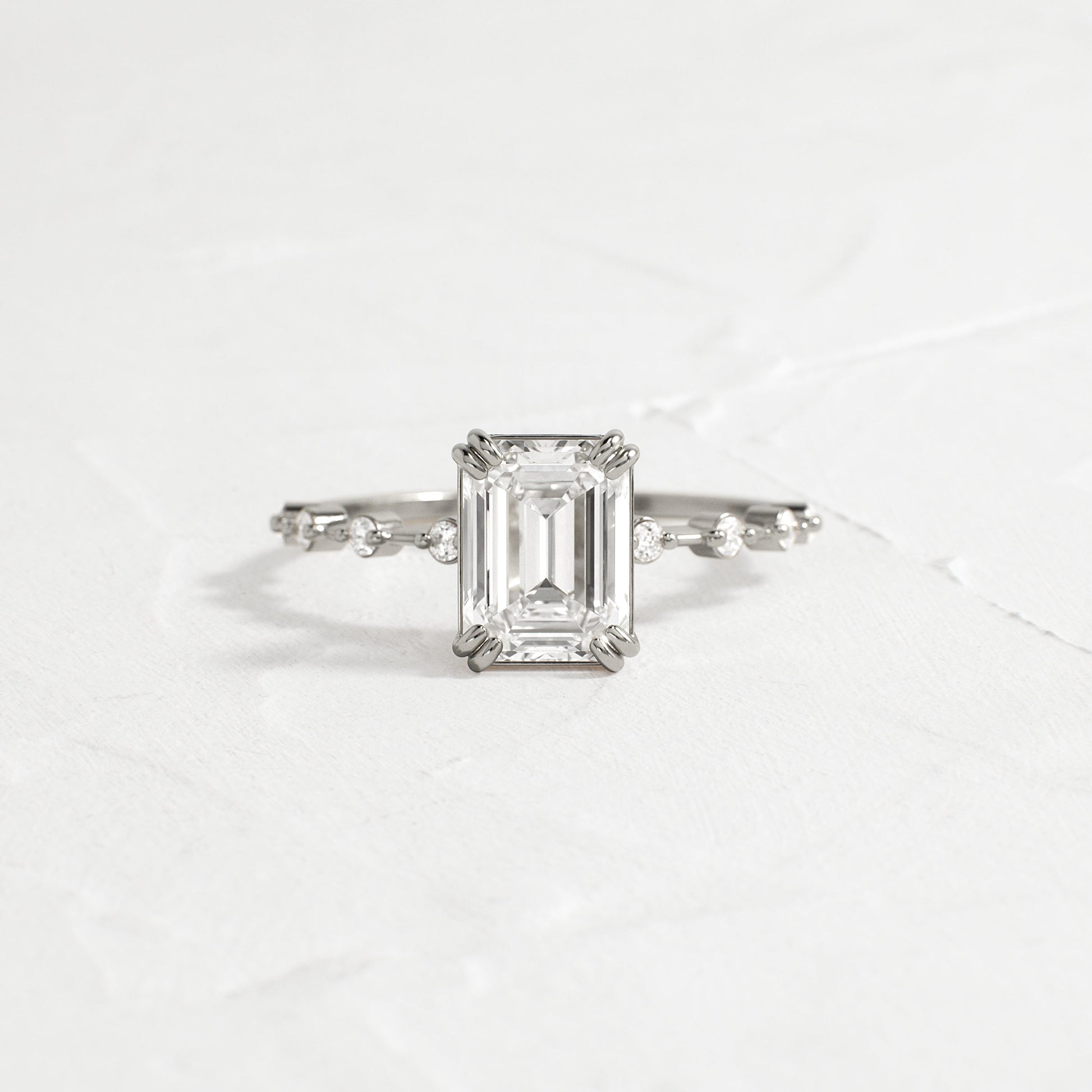 Pave & Double Prong-Emerald Lab Grown Diamond Engagement Ring - Front view