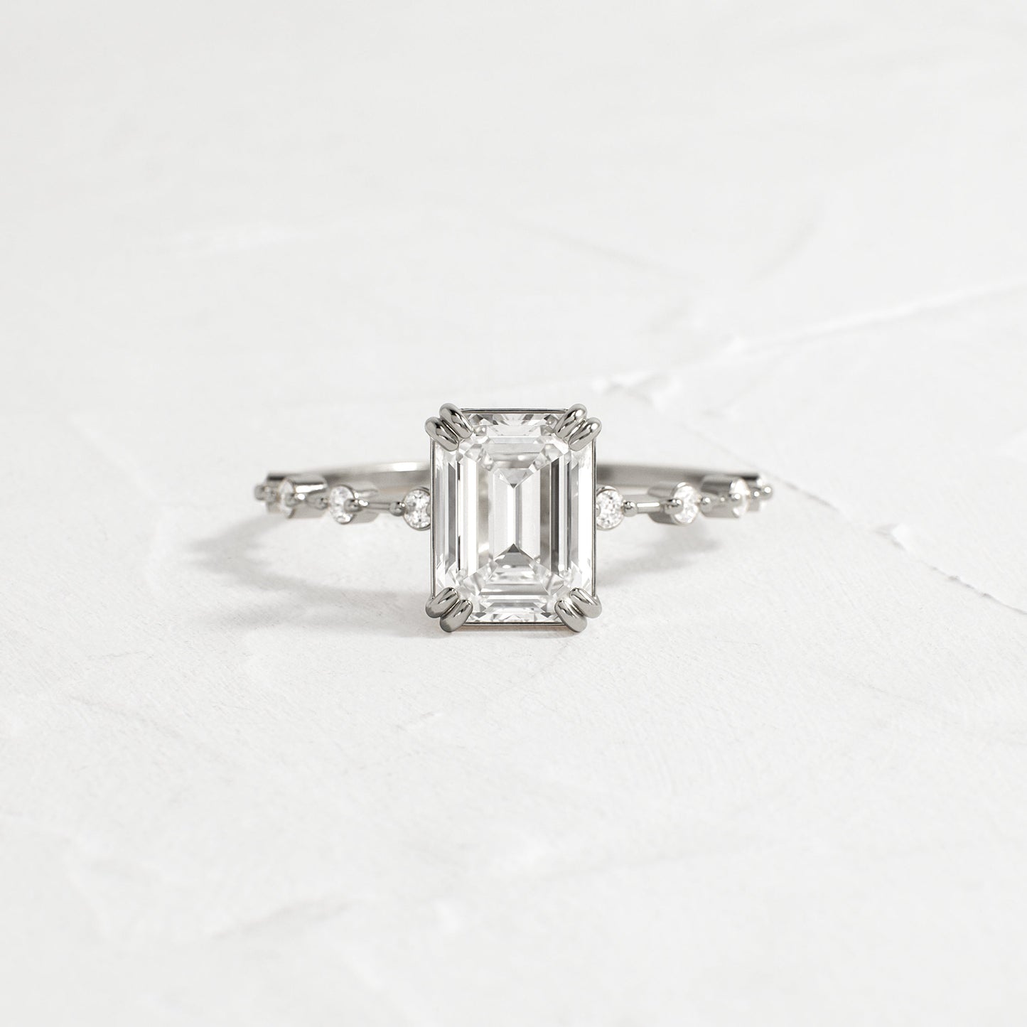 Pave & Double Prong-Emerald Lab Grown Diamond Engagement Ring - Front view