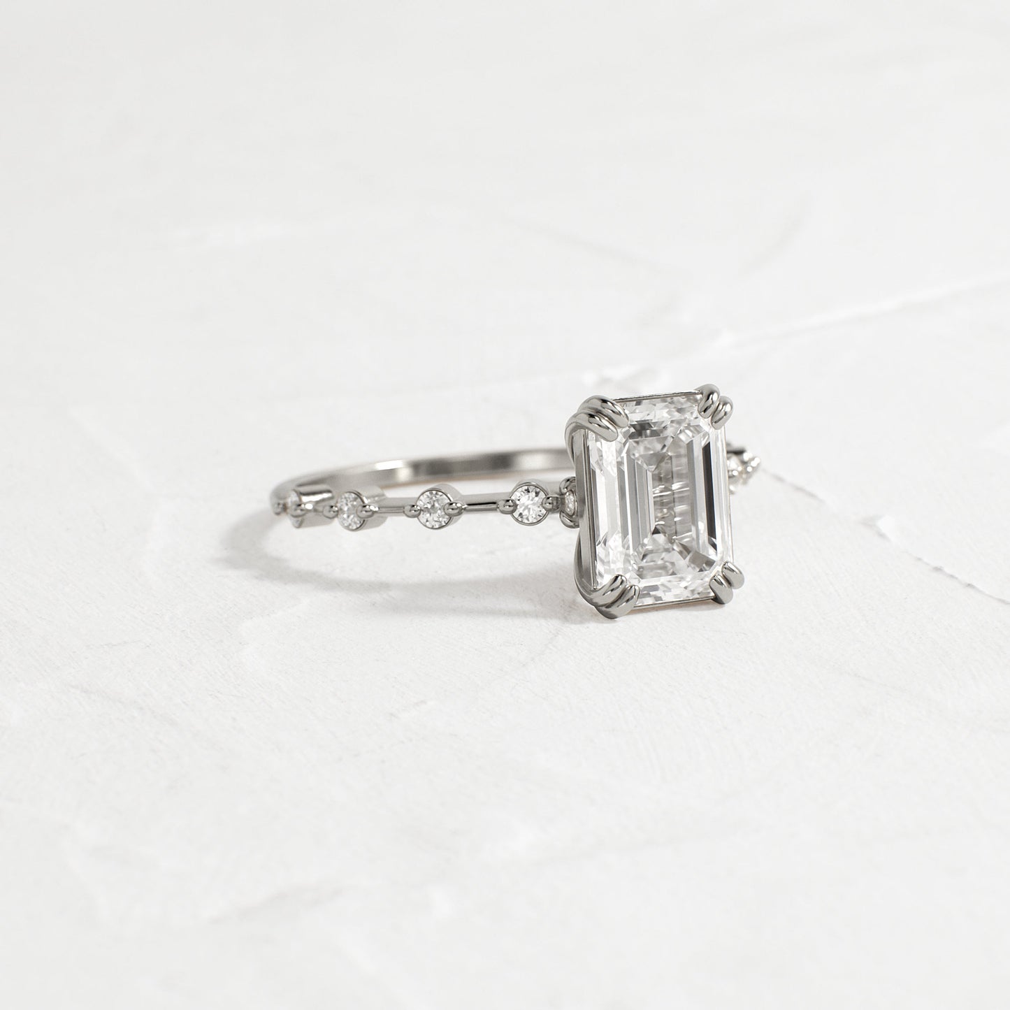 Pave & Double Prong-Emerald Lab Grown Diamond Engagement Ring - Side view