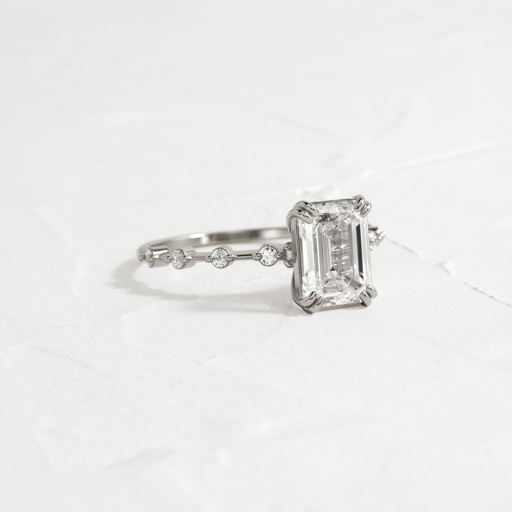 Pave & Double Prong-Emerald Lab Grown Diamond Engagement Ring - Side view
