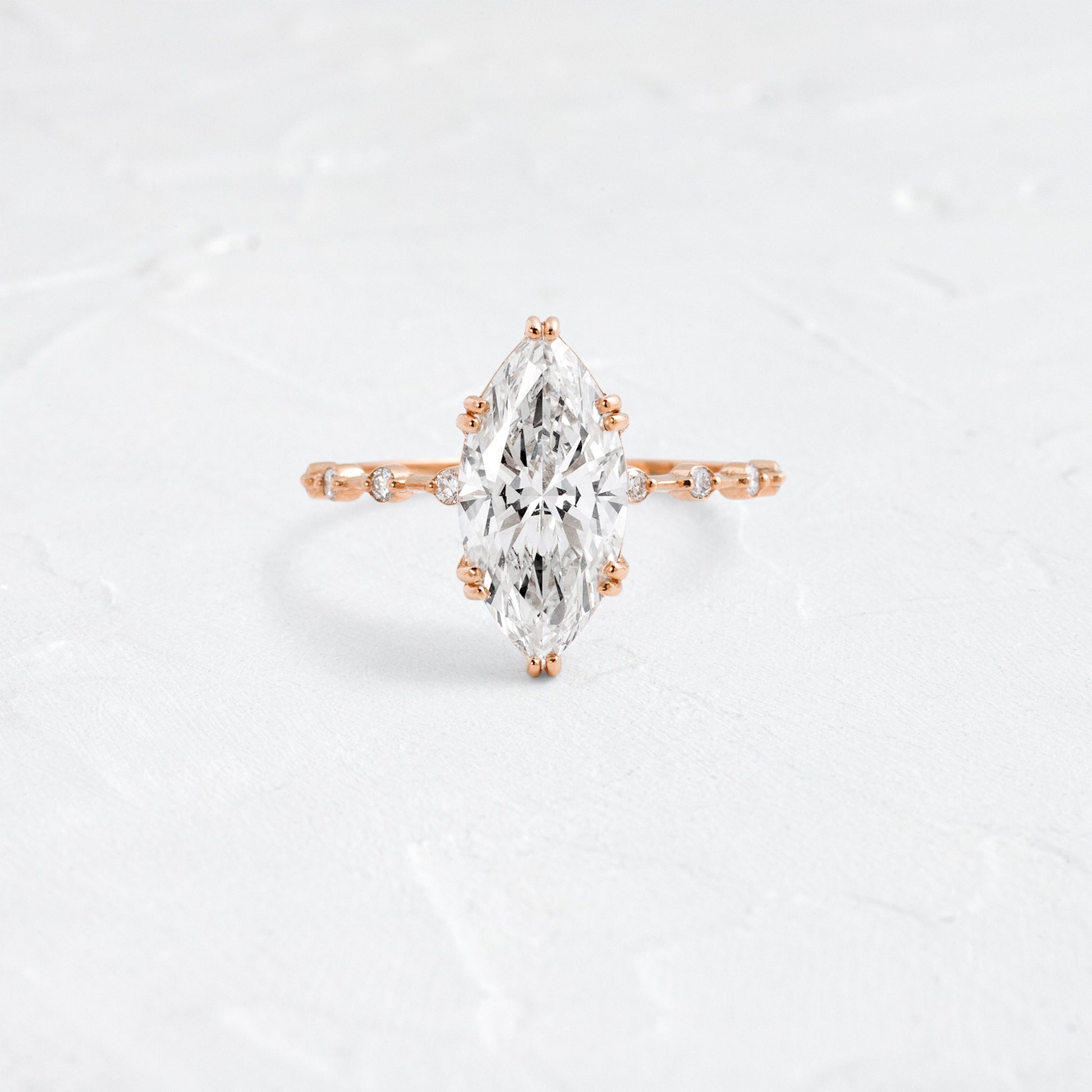 Pave Double Prong-Marquise Lab Grown Diamond Engagement Ring - Detail view