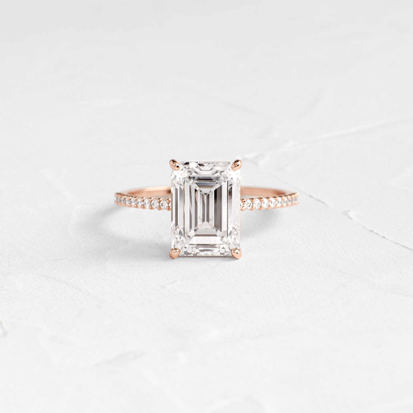 Pave-Emerald Lab Grown Diamond Engagement Ring - Back view