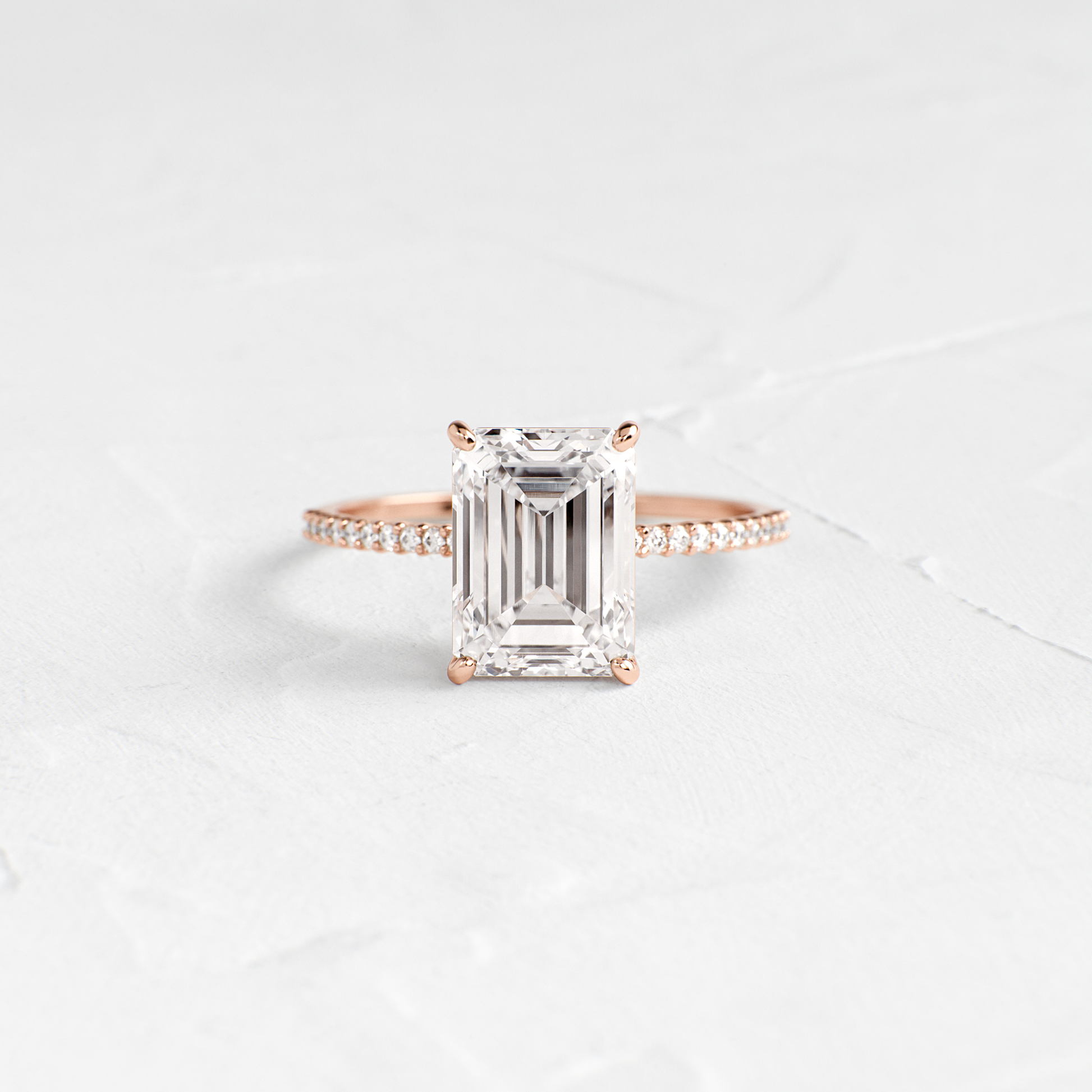 Pave-Emerald Lab Grown Diamond Engagement Ring - Back view