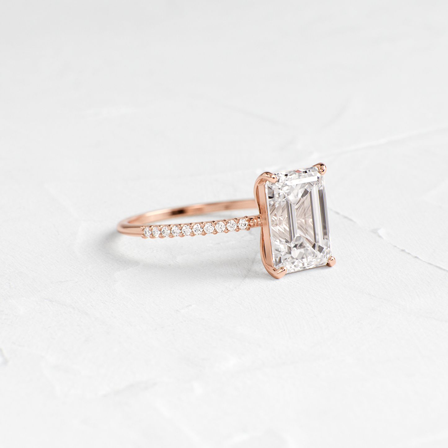 Pave-Emerald Lab Grown Diamond Engagement Ring - Detail view