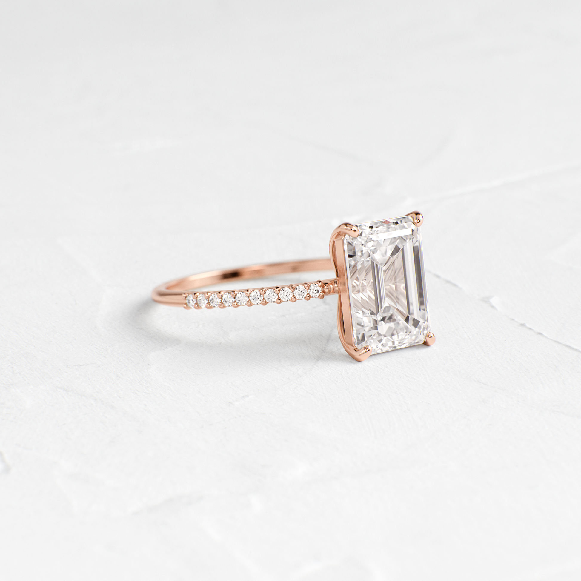 Pave-Emerald Lab Grown Diamond Engagement Ring - Detail view