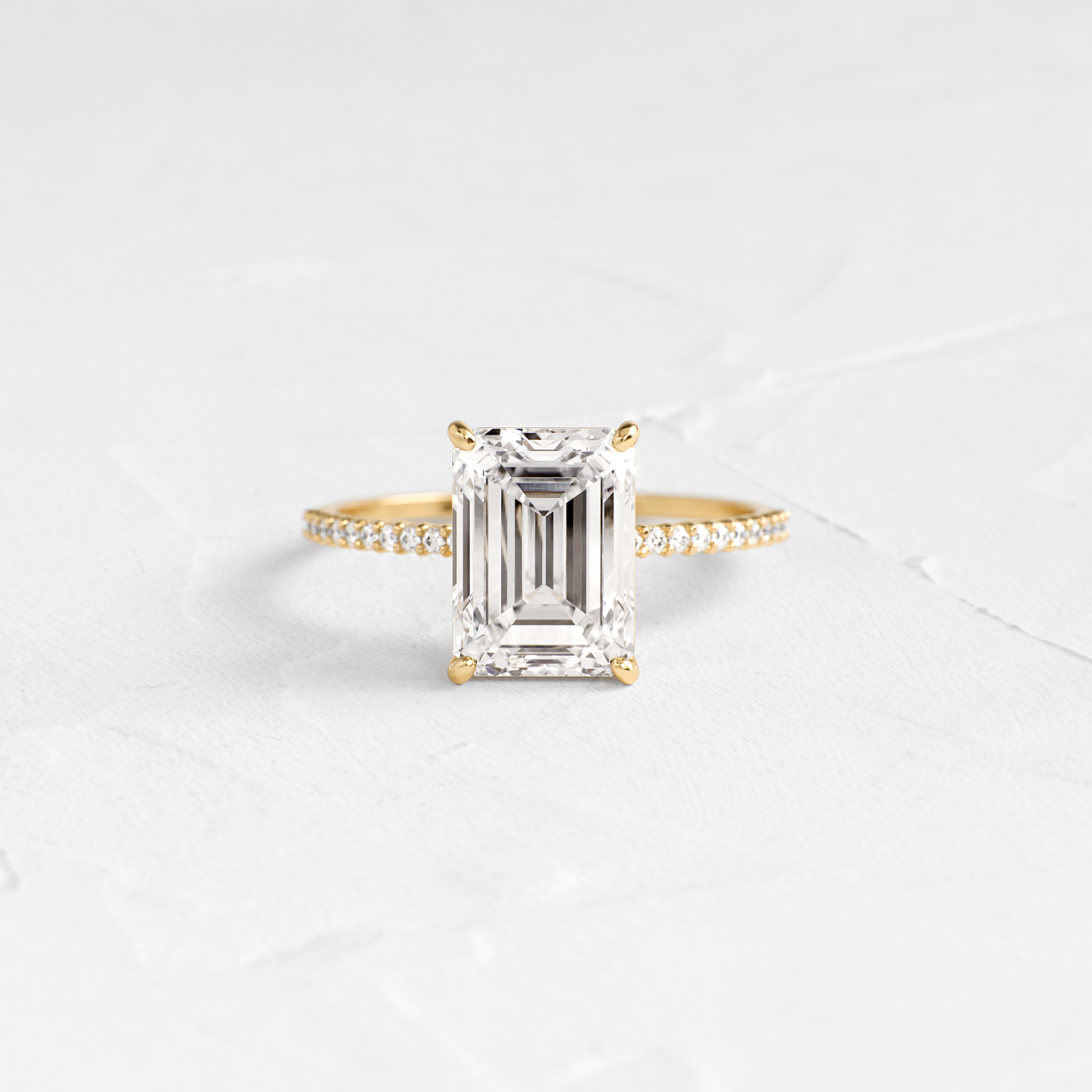 Pave-Emerald Lab Grown Diamond Engagement Ring - Front view