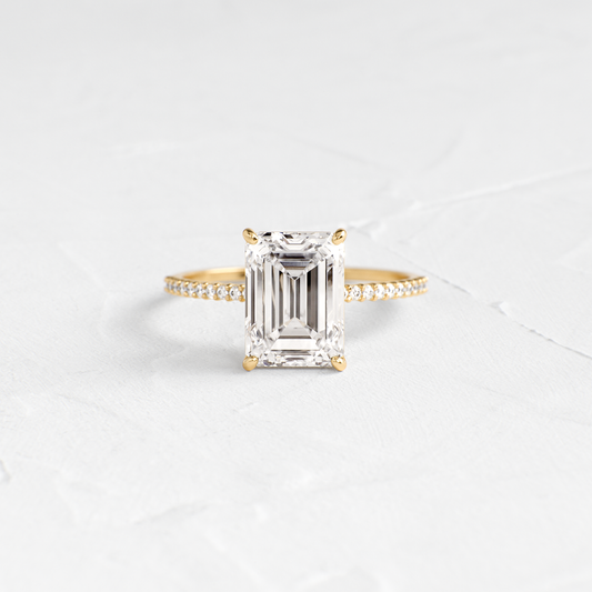 Pave-Emerald Lab Grown Diamond Engagement Ring - Front view