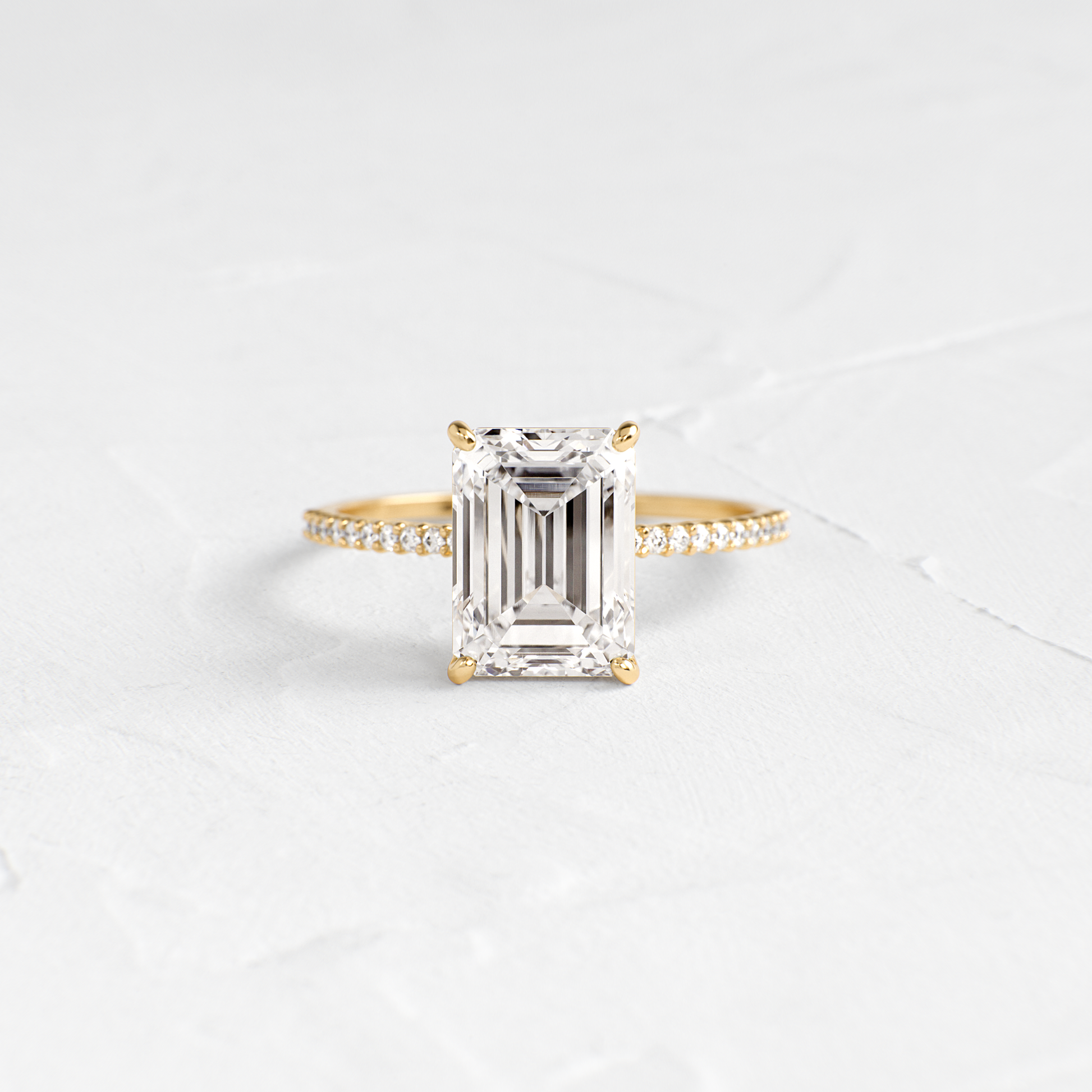 Pave-Emerald Lab Grown Diamond Engagement Ring - Front view