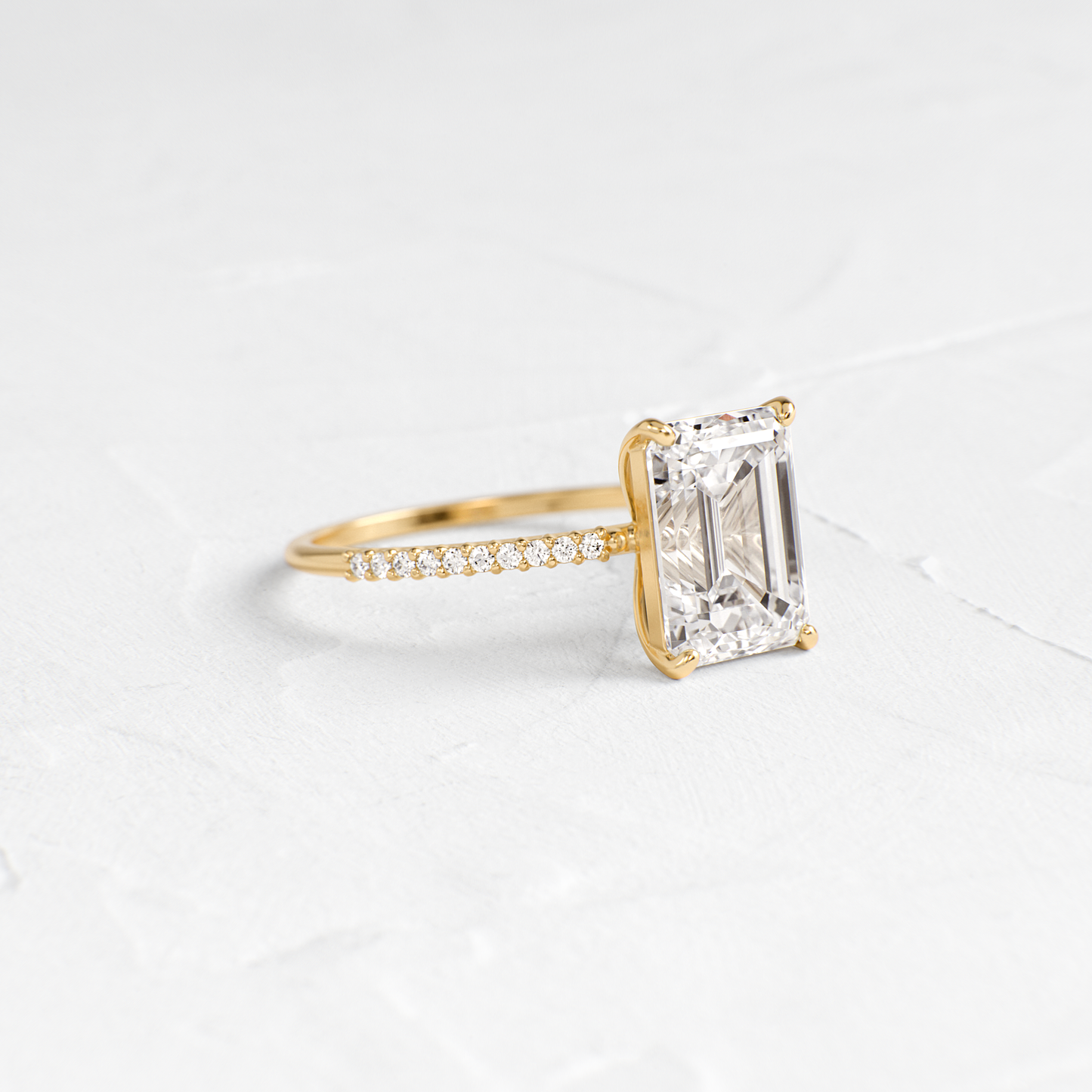 Pave-Emerald Lab Grown Diamond Engagement Ring - Front view