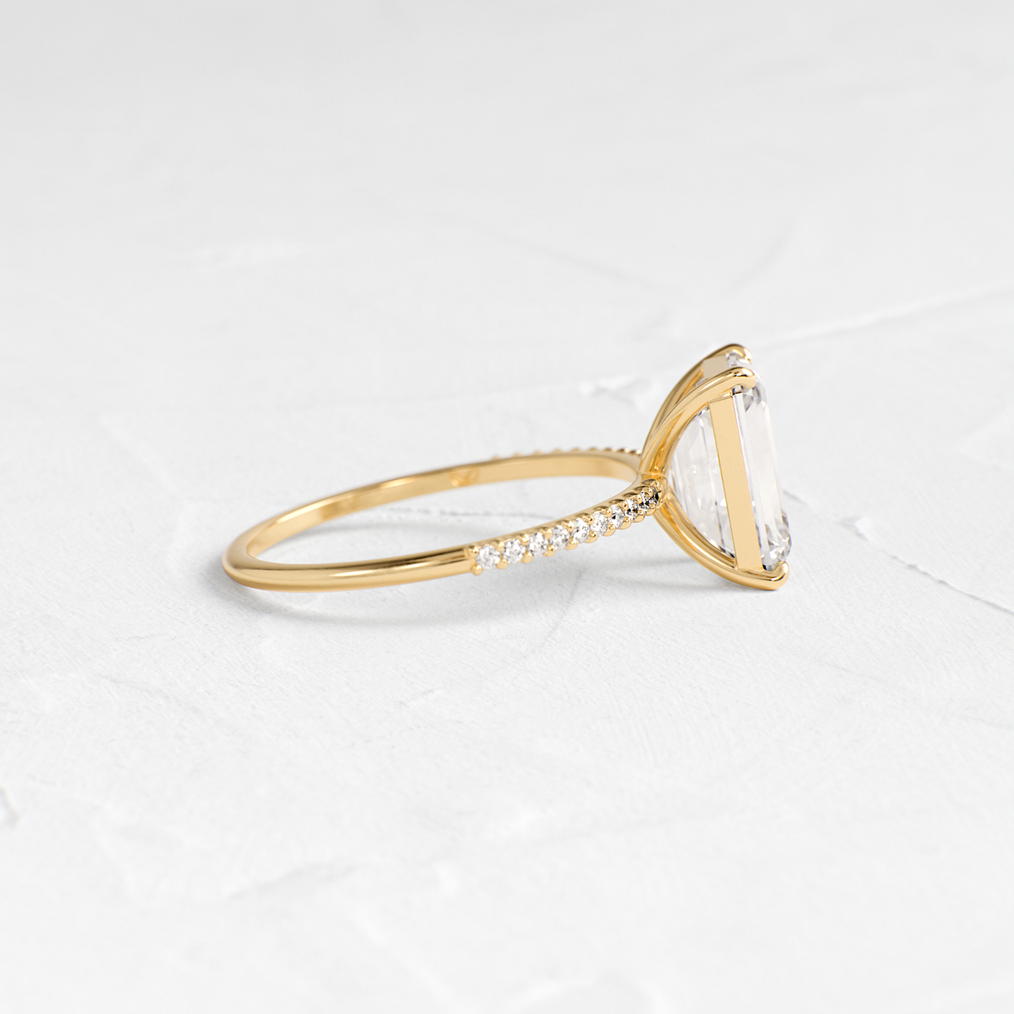 Pave-Emerald Lab Grown Diamond Engagement Ring - Side view