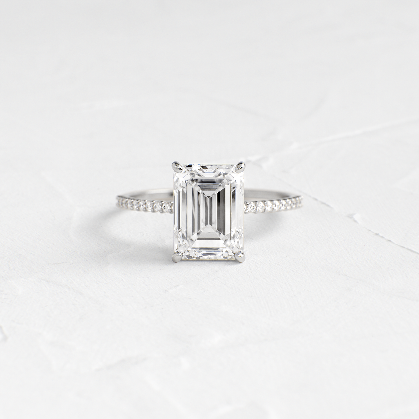 Pave-Emerald Lab Grown Diamond Engagement Ring - On model