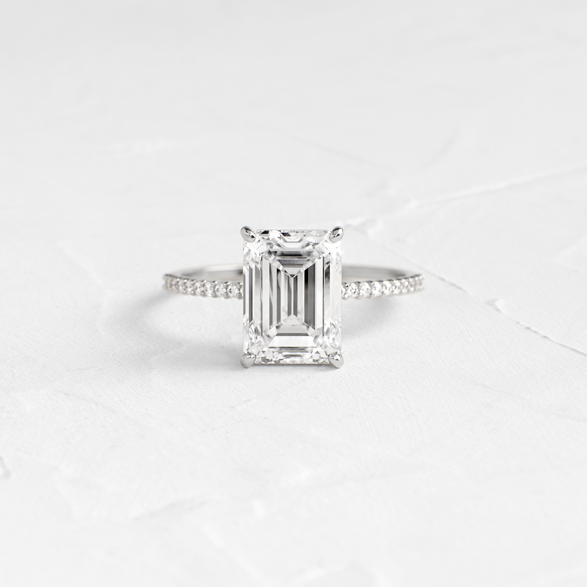Pave-Emerald Lab Grown Diamond Engagement Ring - On model