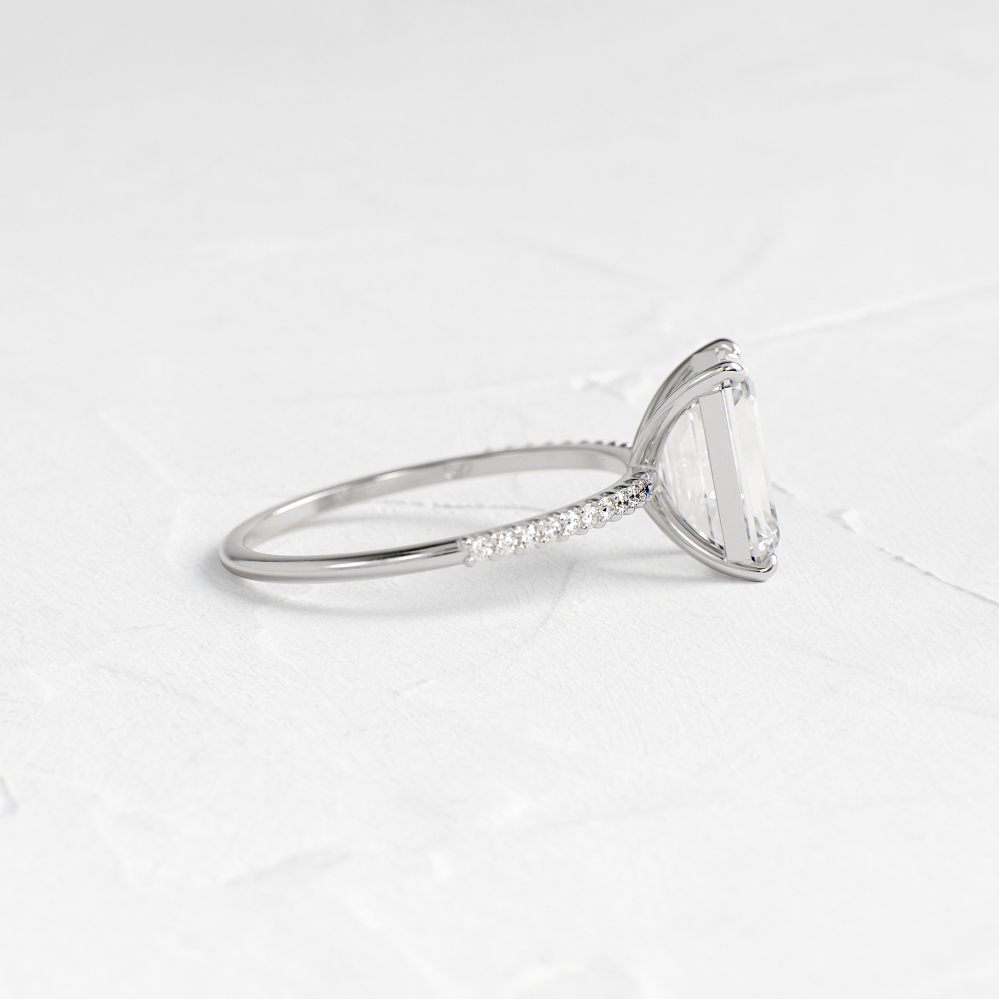 Pave-Emerald Lab Grown Diamond Engagement Ring - Front view