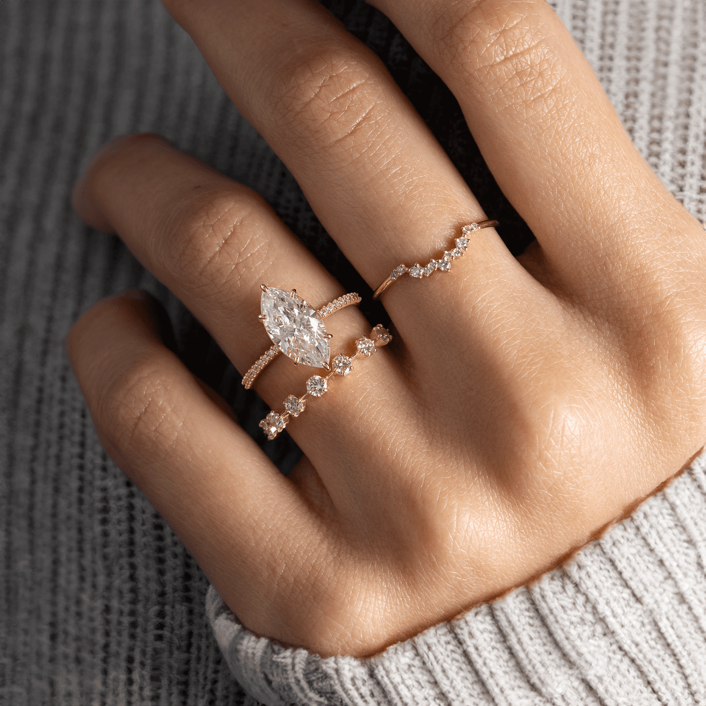 Pave-Marquise Lab Grown Diamond Engagement Ring - Detail view