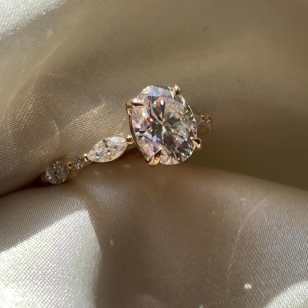 Pave-Oval Lab Grown Diamond Engagement Ring - Front view