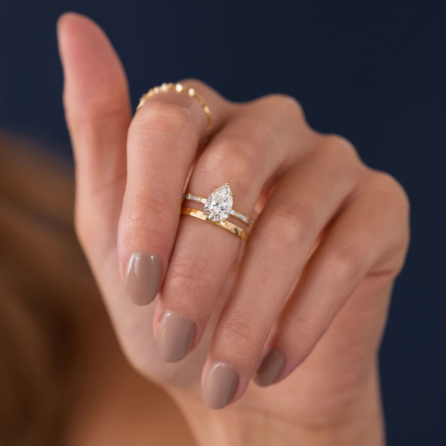 Pave-Pear Lab Grown Diamond Engagement Ring - Back view