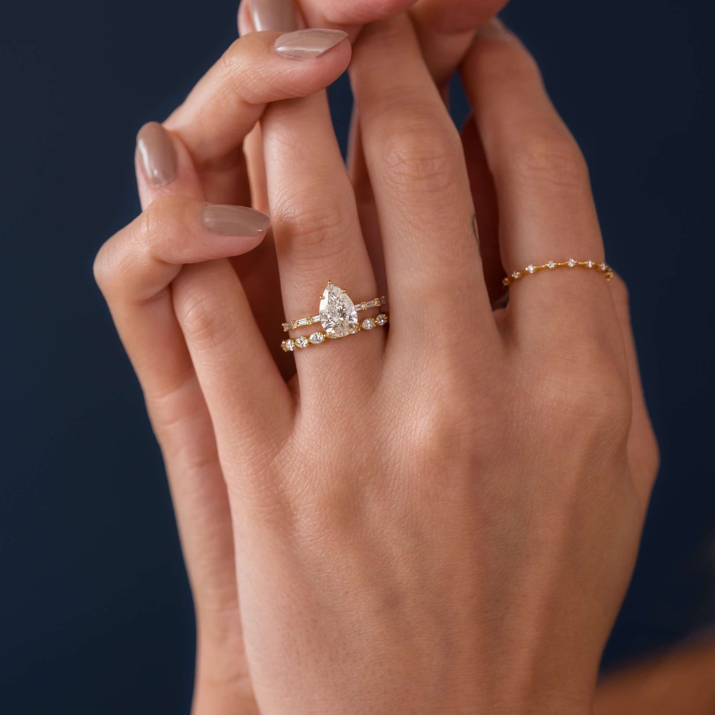 Pave-Pear Lab Grown Diamond Engagement Ring - Back view