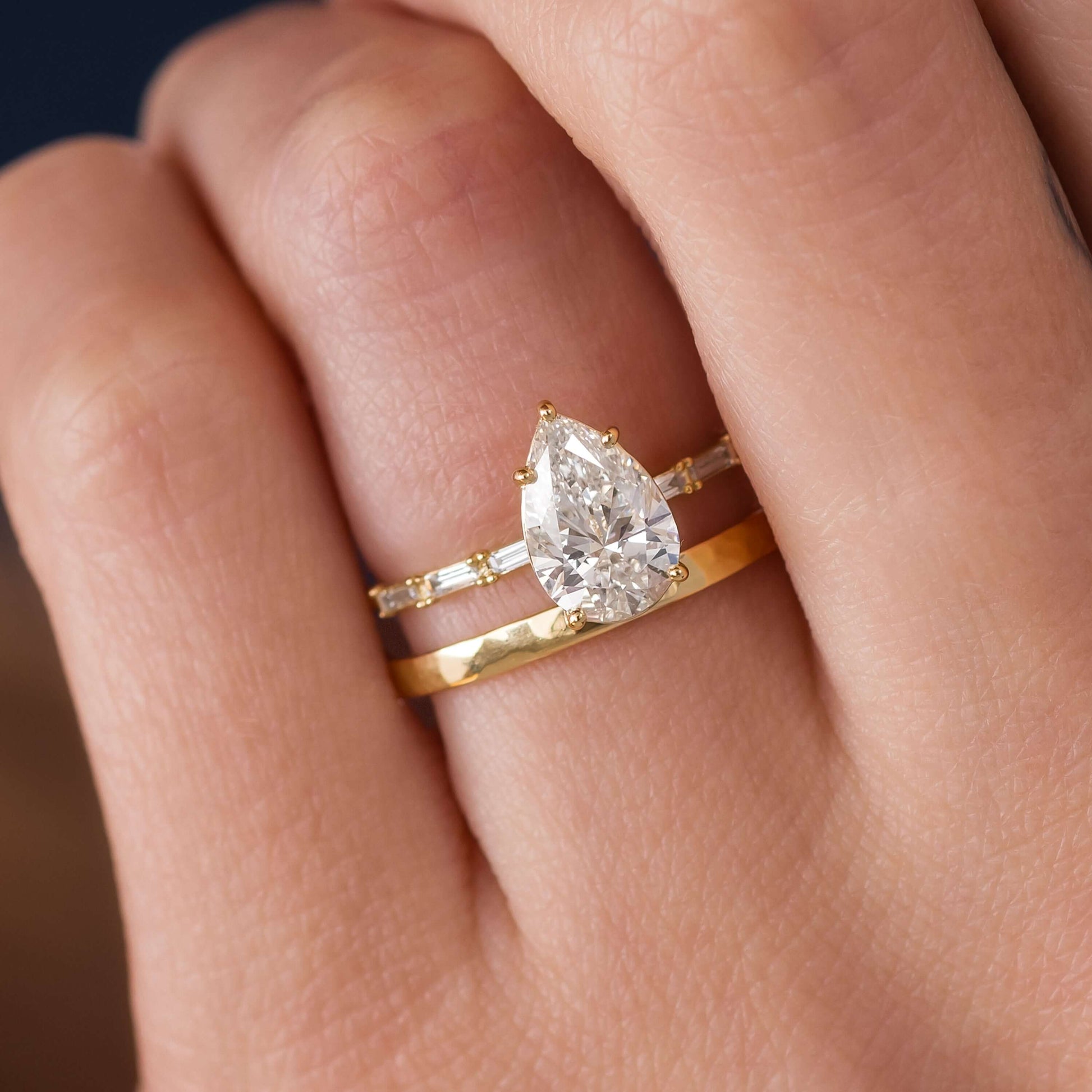 Pave-Pear Lab Grown Diamond Engagement Ring - Detail view