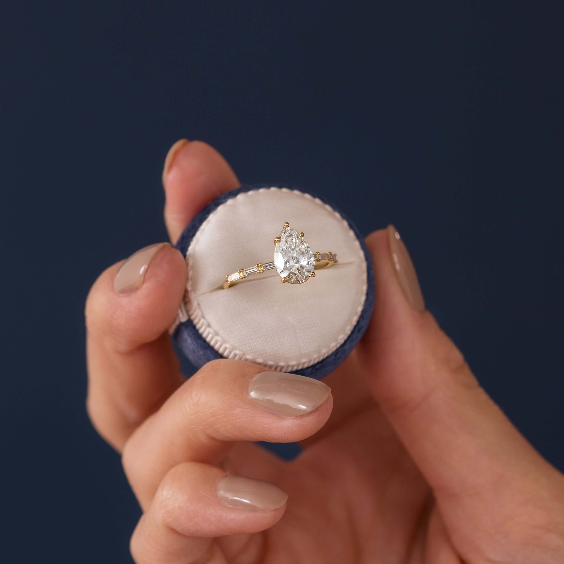 Pave-Pear Lab Grown Diamond Engagement Ring - Side view