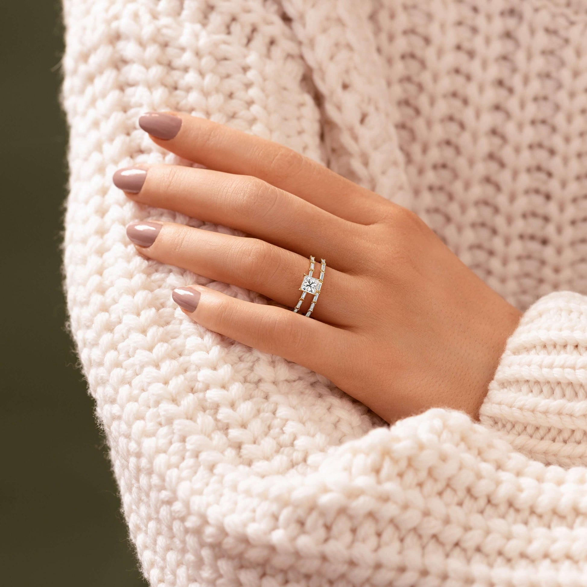 Pave-Princess Lab Grown Diamond Engagement Ring - Detail view