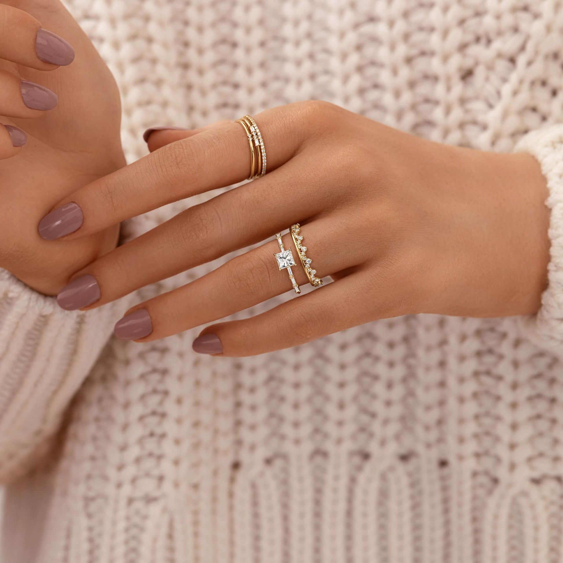 Pave-Princess Lab Grown Diamond Engagement Ring - Side view