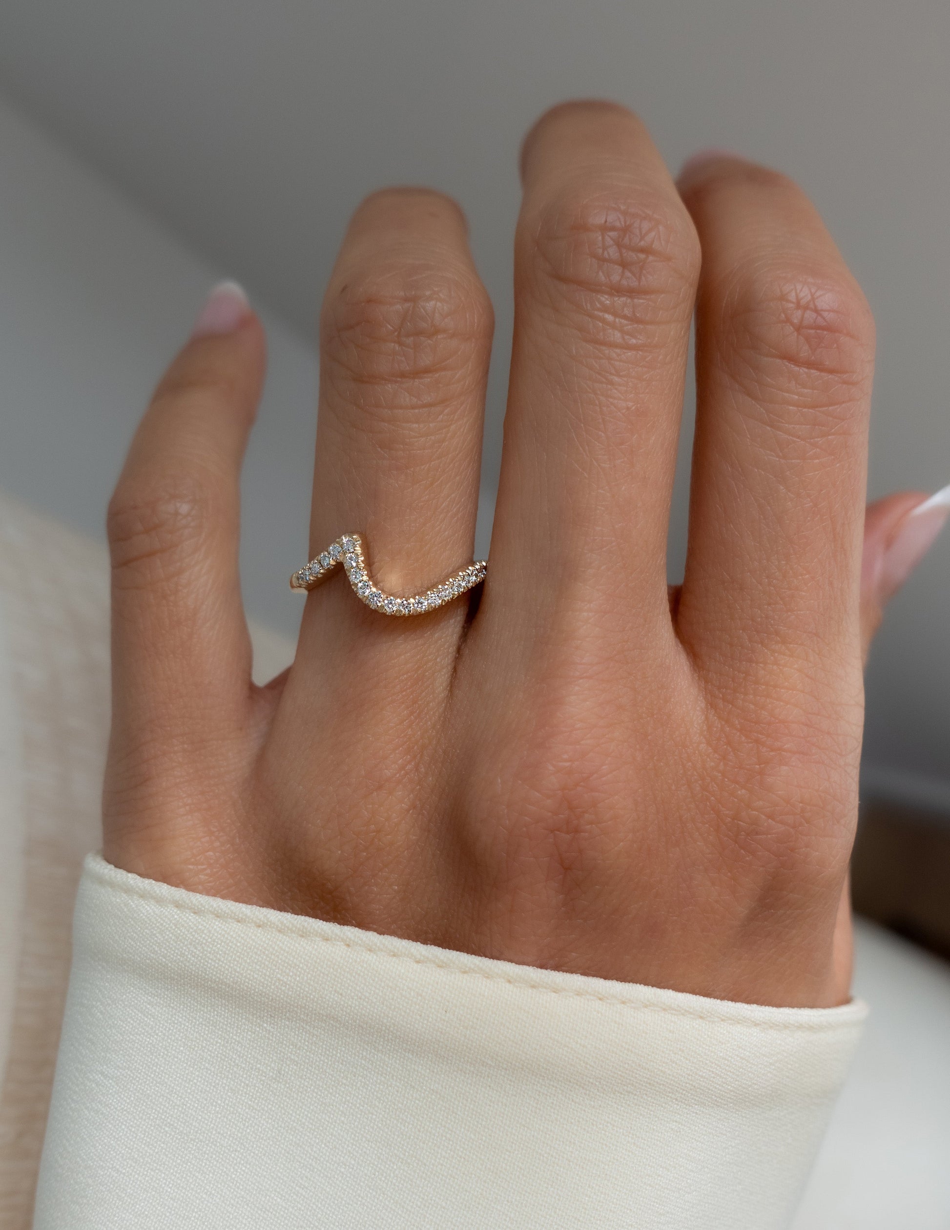Pave Rapture- 0.55 CT Round Lab Grown Diamond Wedding BandPave Rapture- 0.55 CT Round Lab Grown Diamond Wedding Band - On model