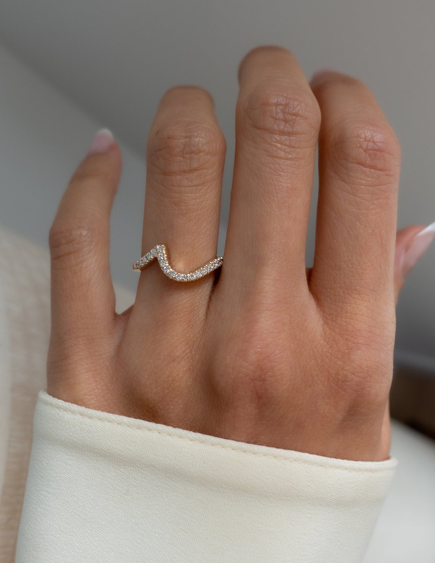 Pave Rapture- 0.55 CT Round Lab Grown Diamond Wedding BandPave Rapture- 0.55 CT Round Lab Grown Diamond Wedding Band - On model