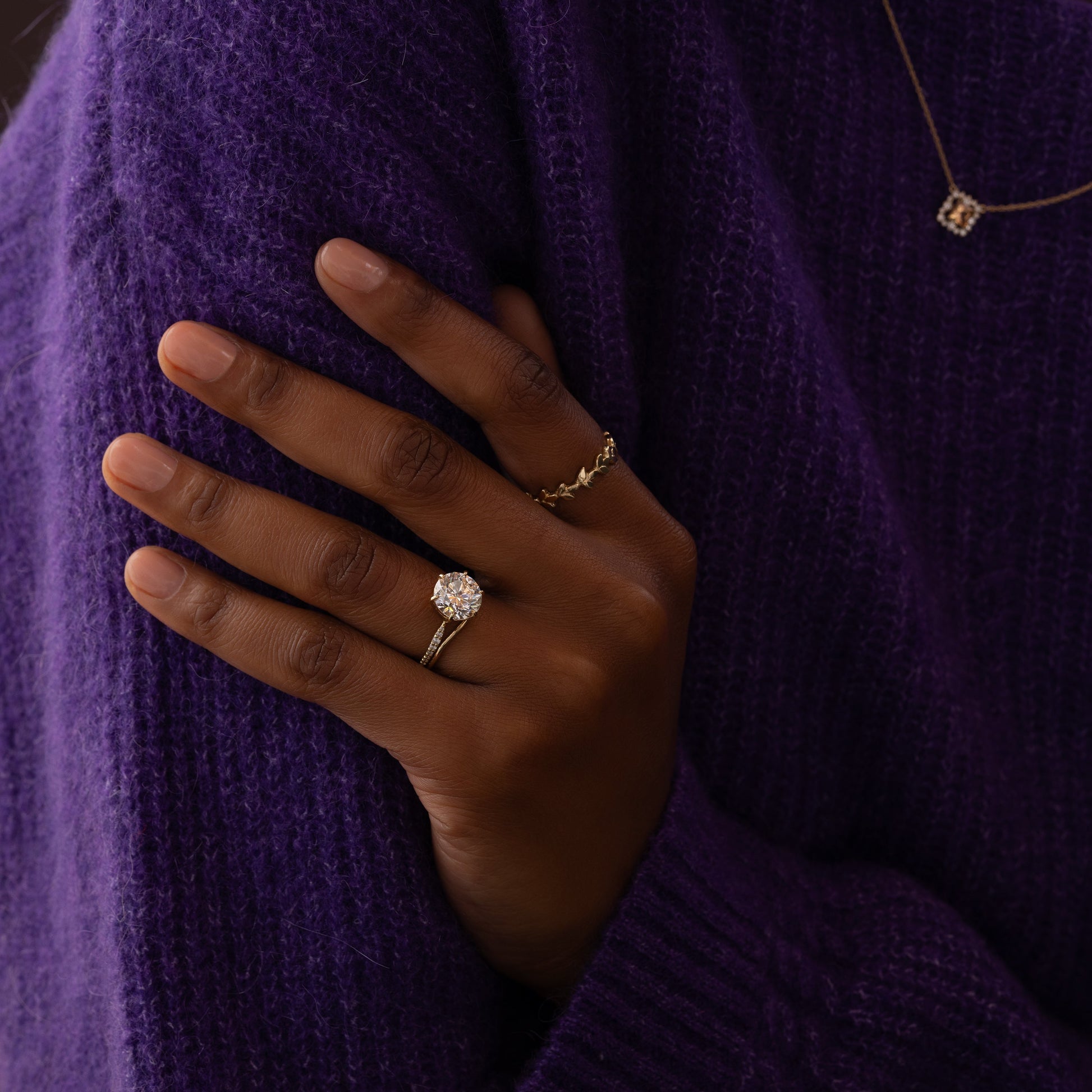 Pave-Round Lab Grown Diamond Engagement Ring - Lifestyle