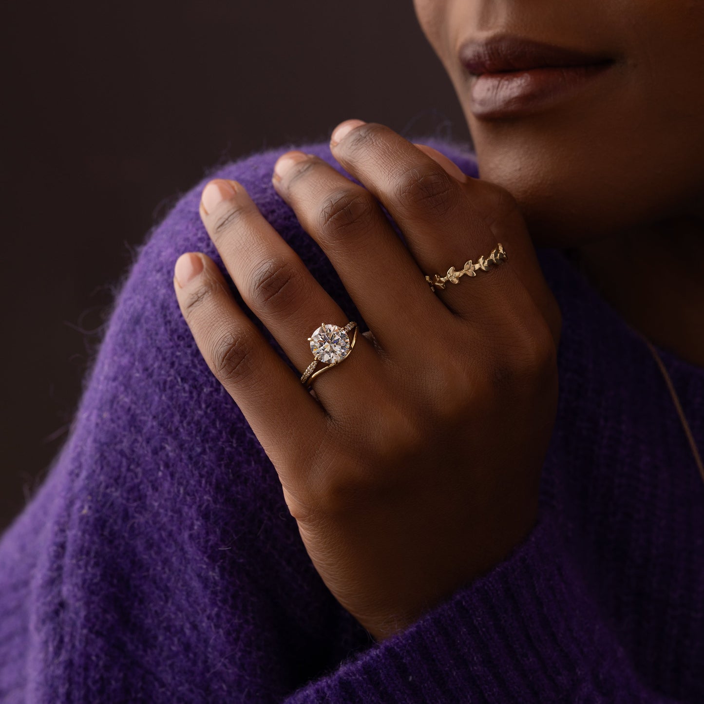 Pave-Round Lab Grown Diamond Engagement Ring - Side view