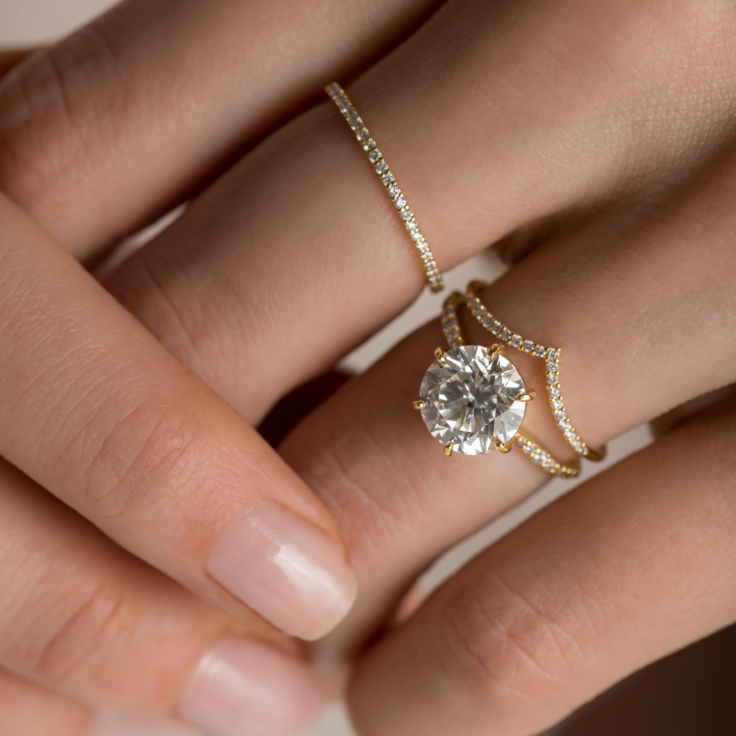 Pave-Round Lab Grown Diamond Engagement Ring - On model