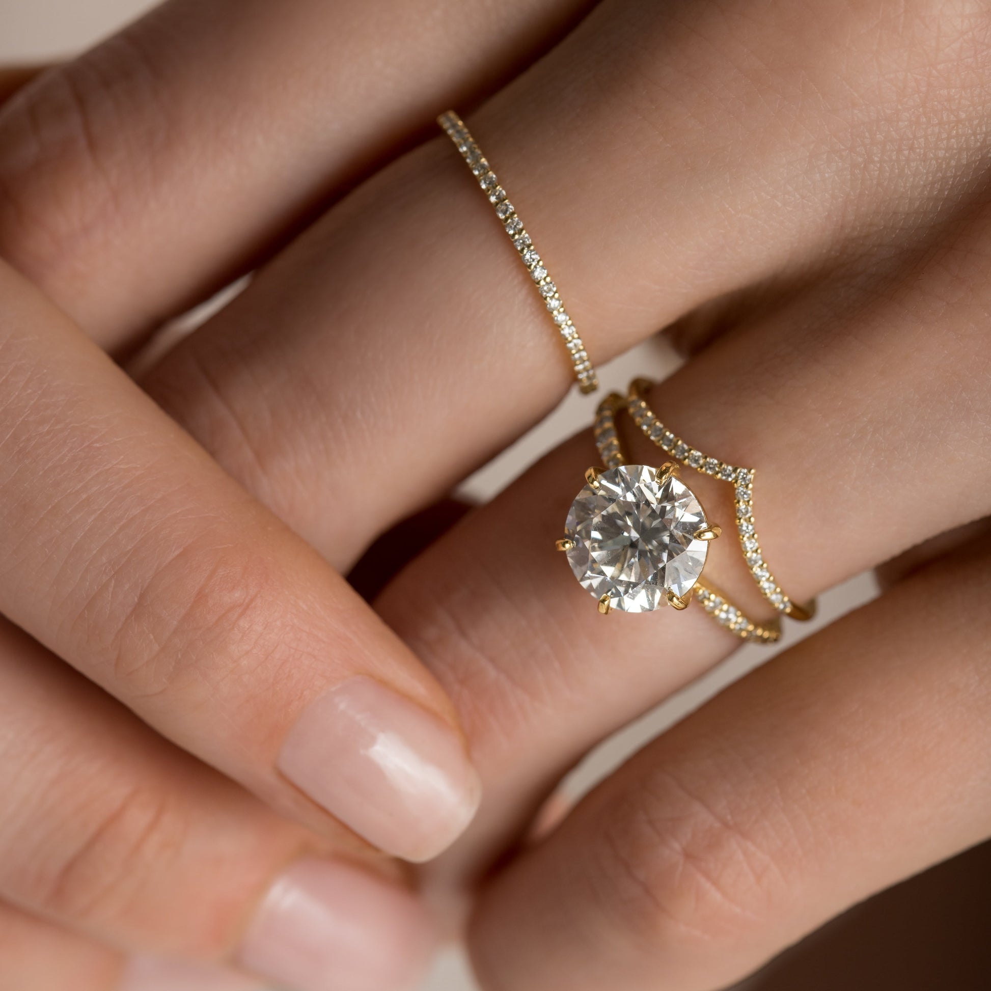 Pave-Round Lab Grown Diamond Engagement Ring - On model