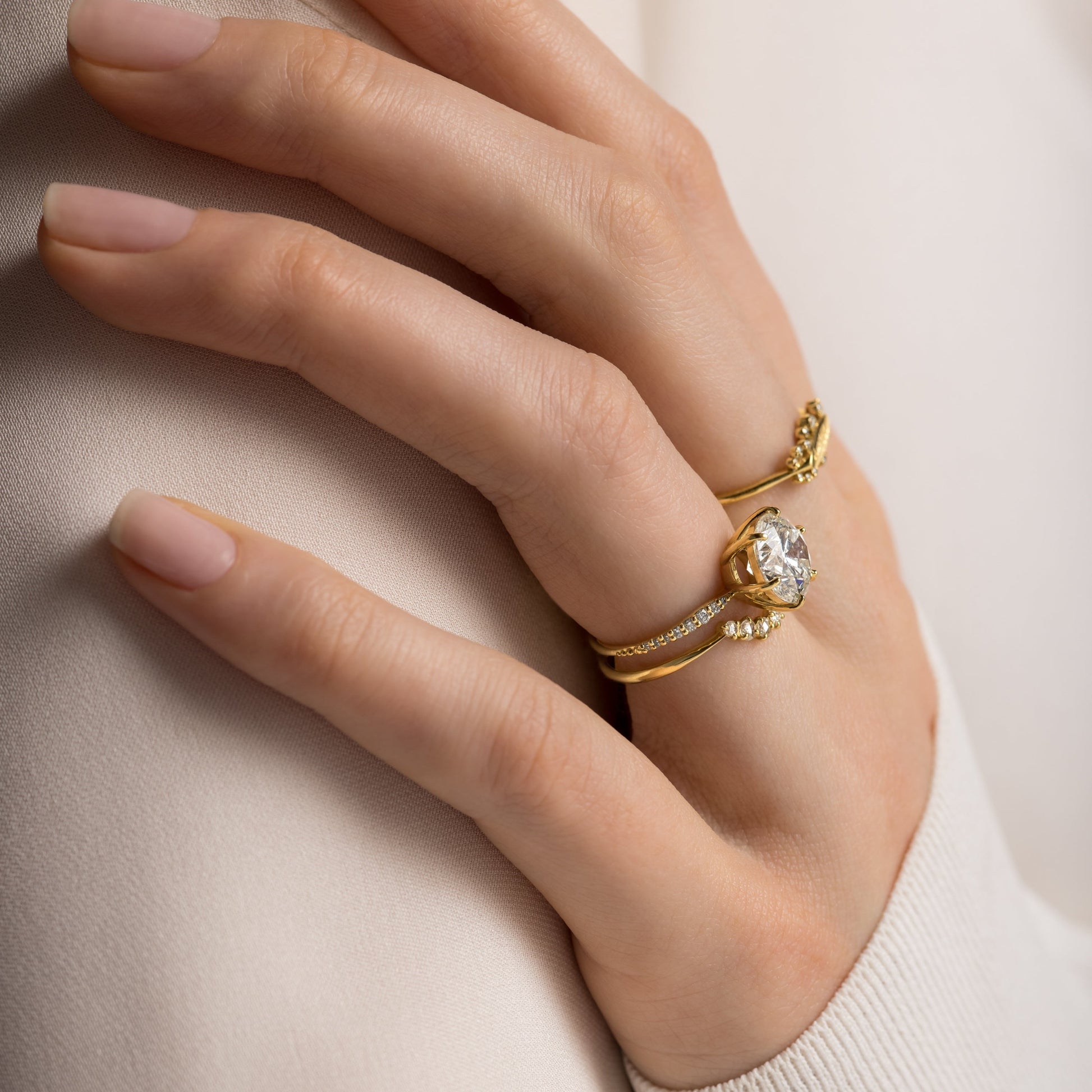 Pave-Round Lab Grown Diamond Engagement Ring - Lifestyle