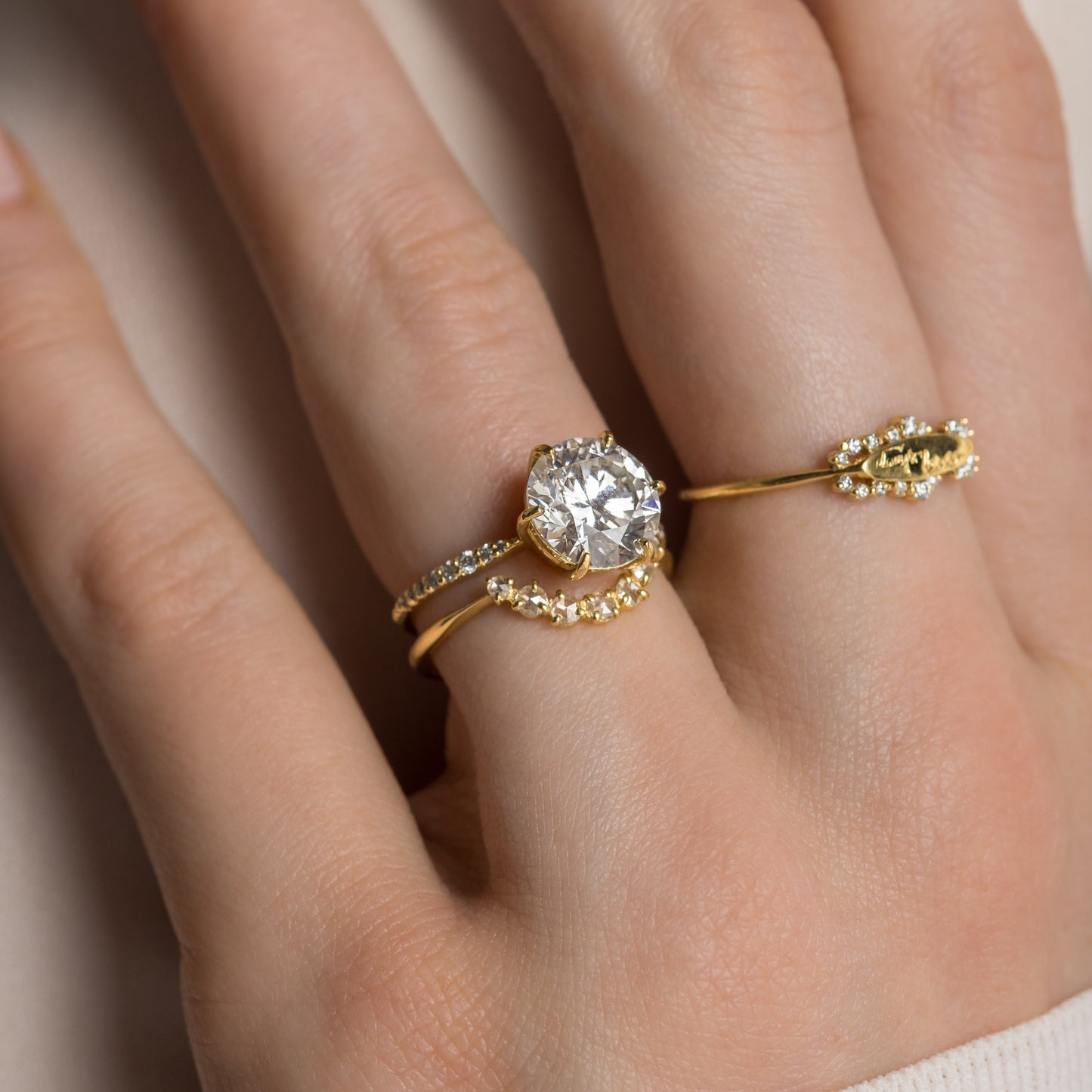 Pave-Round Lab Grown Diamond Engagement Ring - Front view