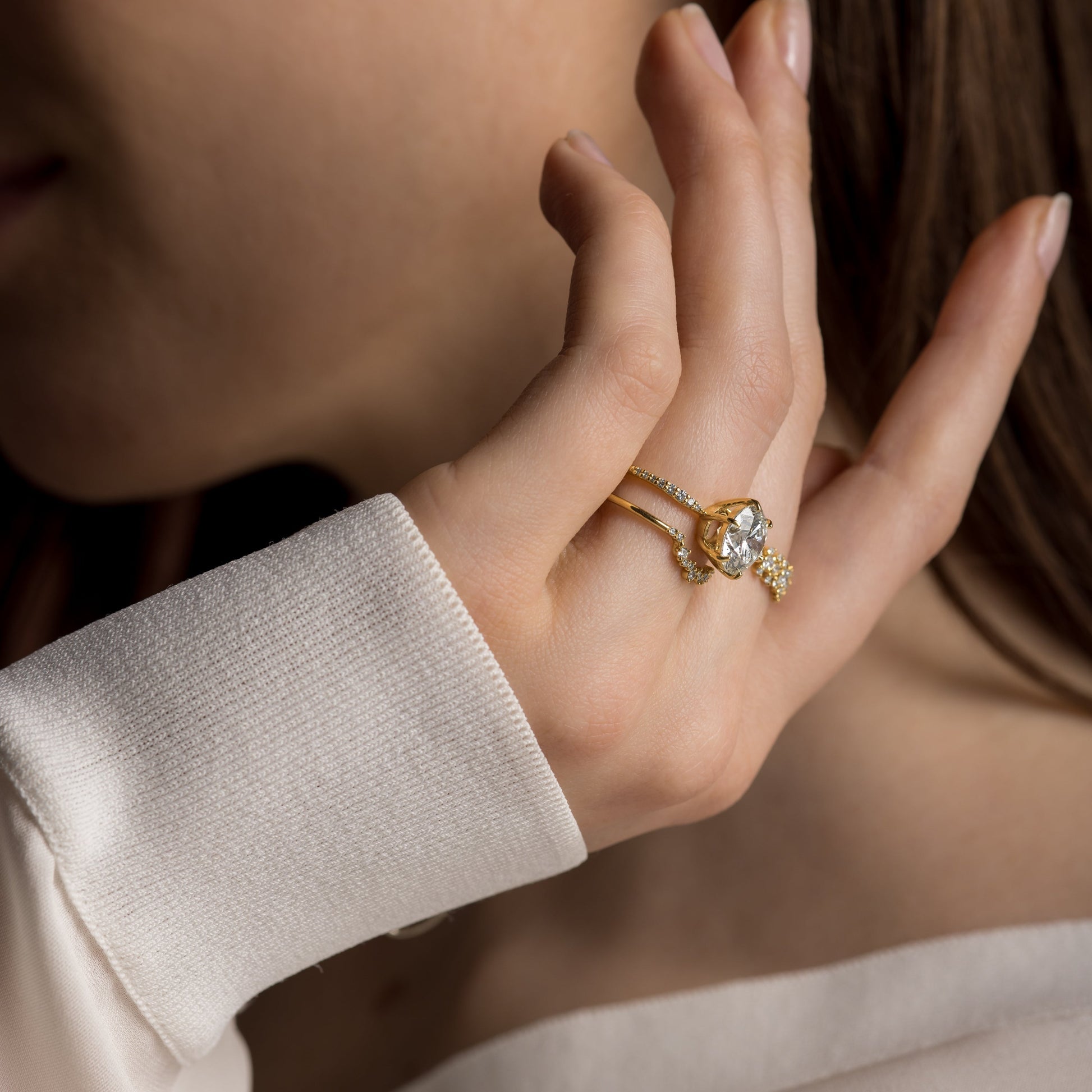 Pave-Round Lab Grown Diamond Engagement Ring - Side view