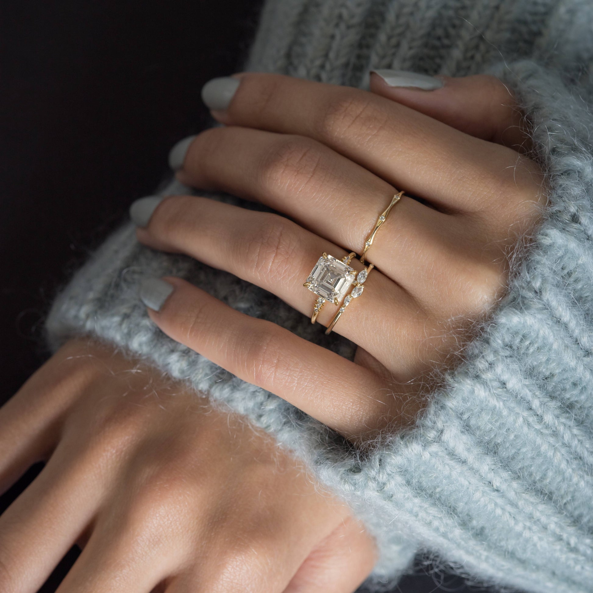 Pave Style-Asscher Lab Grown Diamond Engagement Ring - Detail view