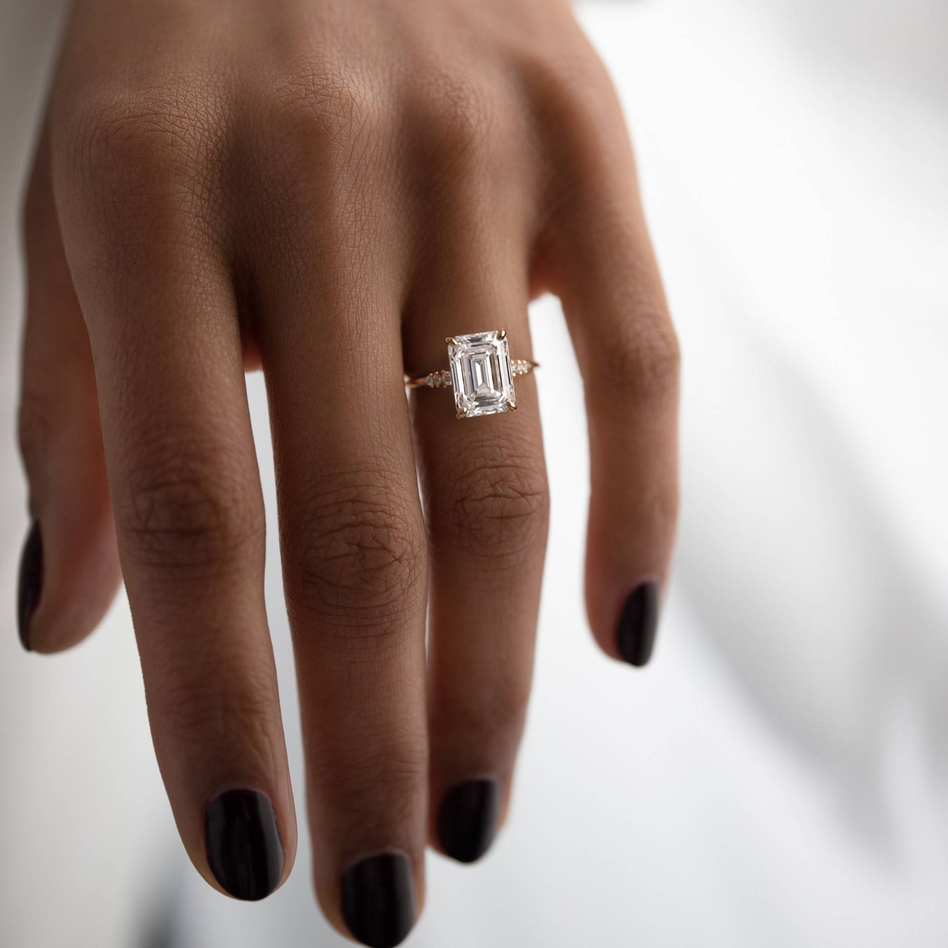 Pave Style-Emerald Lab Grown Diamond Engagement Ring - Back view