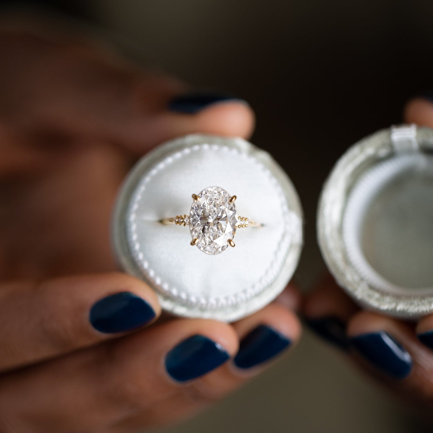 Pave Style-Oval Lab Grown Diamond Engagement Ring - Detail view